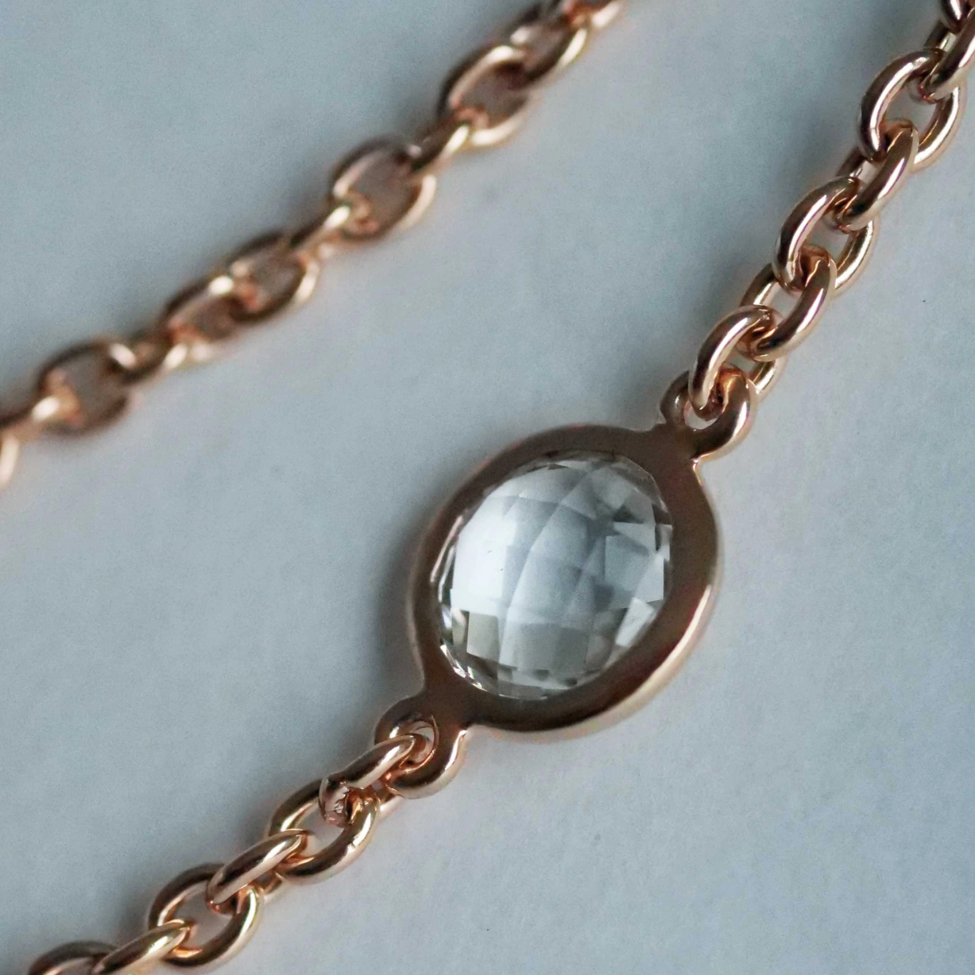 Chilango Kette Grand Palais White Quartz 925er Silber 18 kt Pink Gold Plated 10 mm