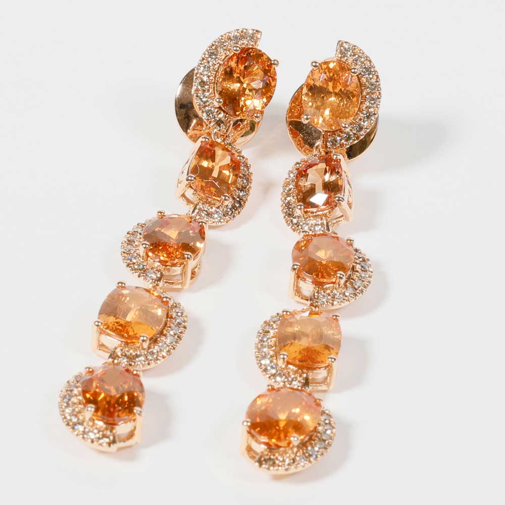 Fanta Mandarin Granat Brillant Chandelier Ohrhänger 750er Rosegold 14.85 ct 0.76 ct Ausnahmefarbe Fanta Orange