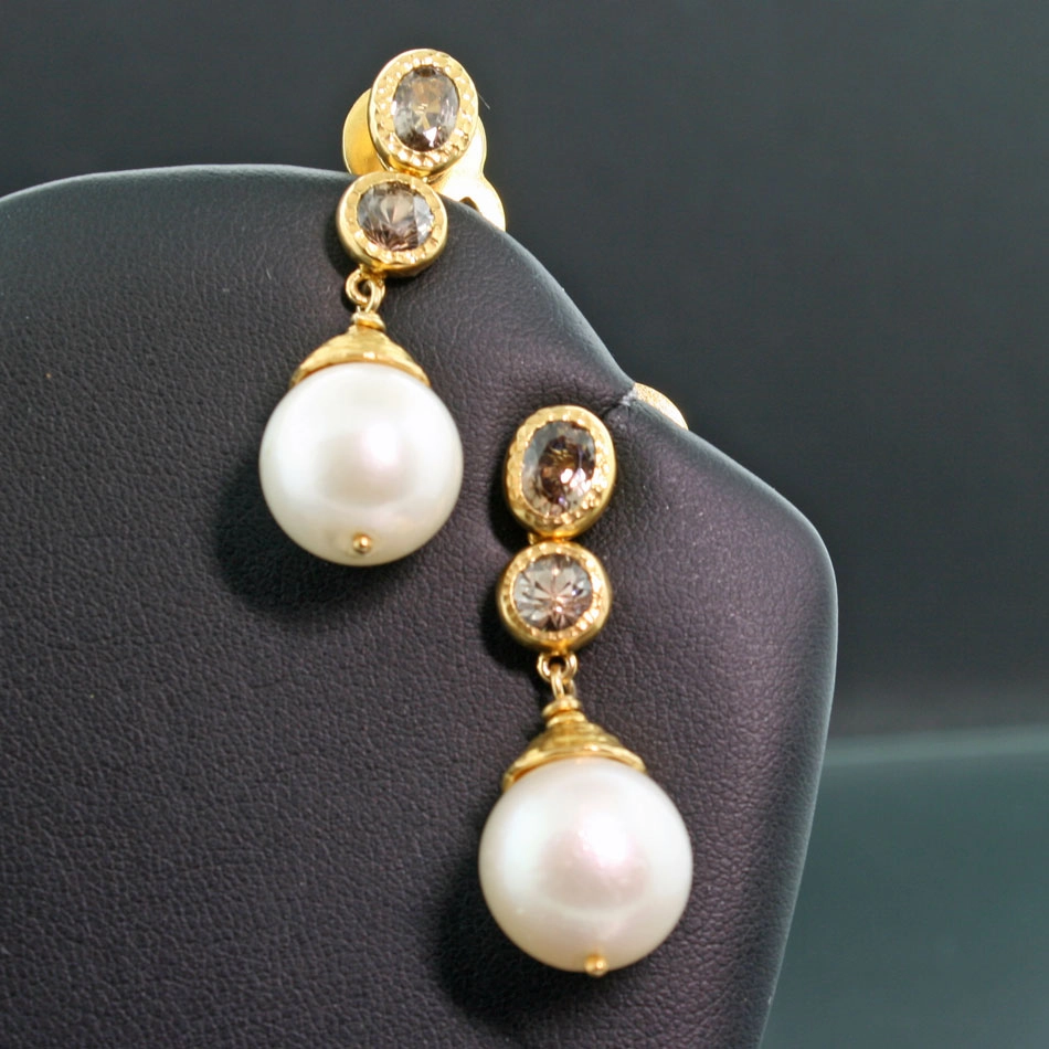 Zirkonia Südsee Zuchtperl Ohrhänger Silber vergoldet great big and blinky