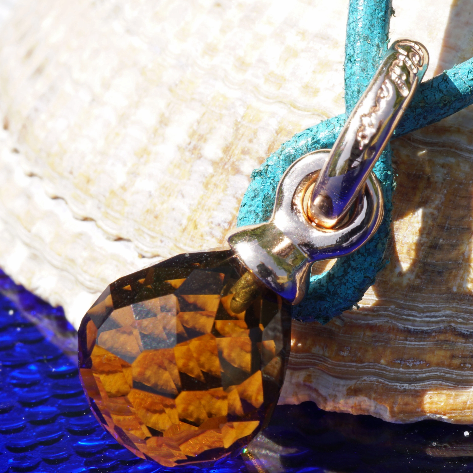 Original Chilango Whisky Quartz Anhänger Pample Star 925er Silber rosevergoldet toller Schliff-