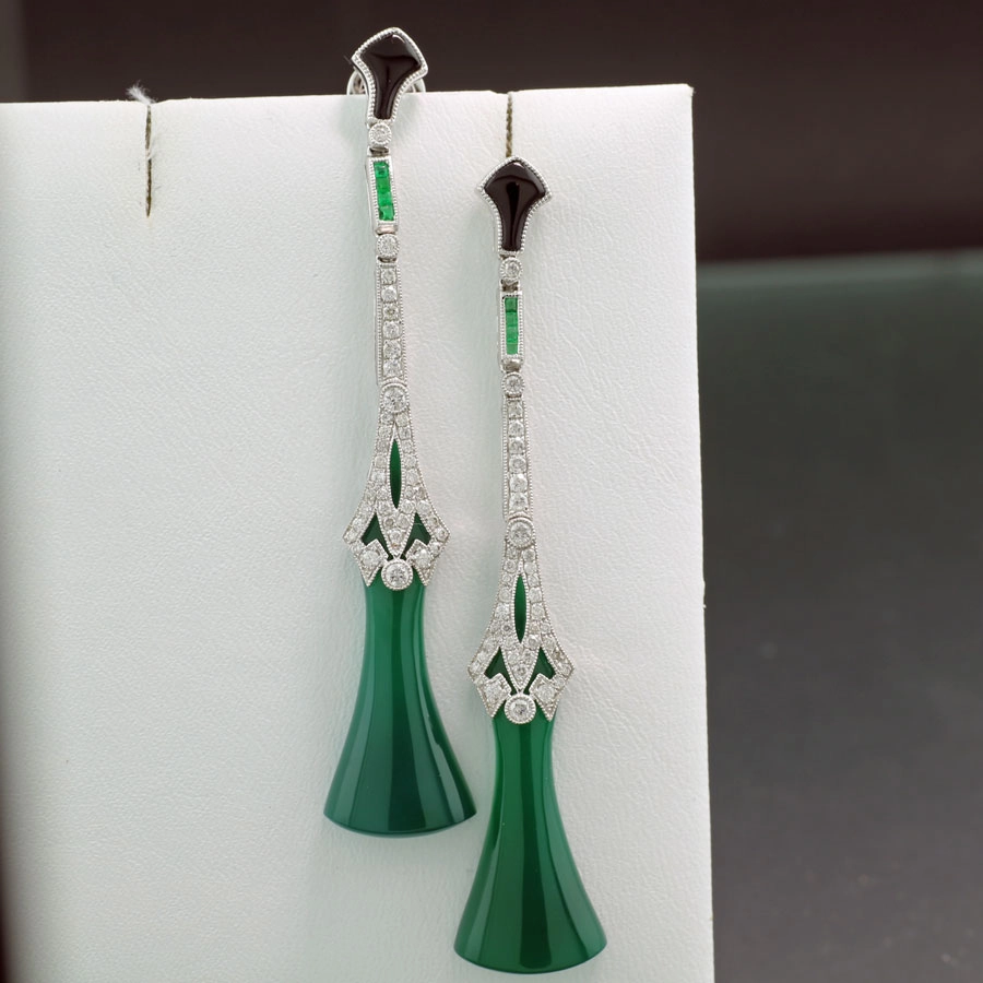 Smaragd Brillant Ohrhänger im Art Deco Stil in 750er Weißgold