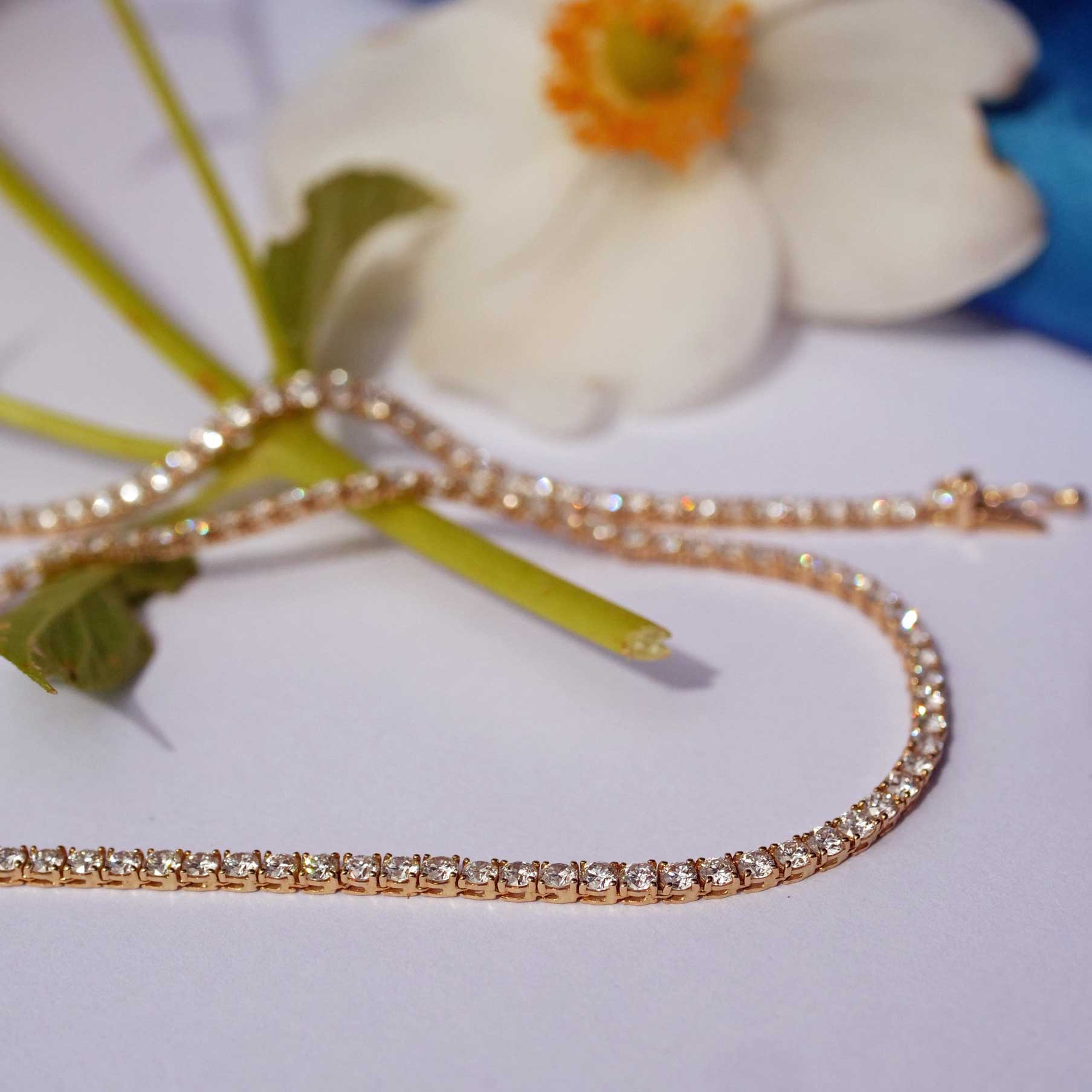 Brillant Tennis Collier total 7.11 ct TW VS Labor Diamanten in 585er Gelbgold.... für ein Bruchteil des Naturdiamant Preises  