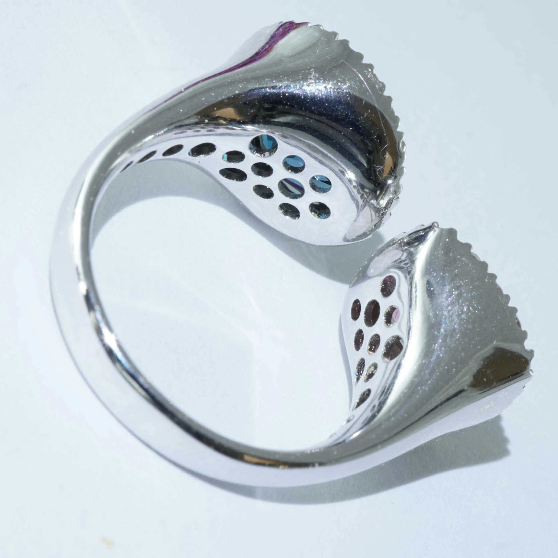 Rosa Turmalin Blautopas Brillant Ring 750er Weissgold 1.41 ct 3.38 ct 0.56 ct...Zwillingsring