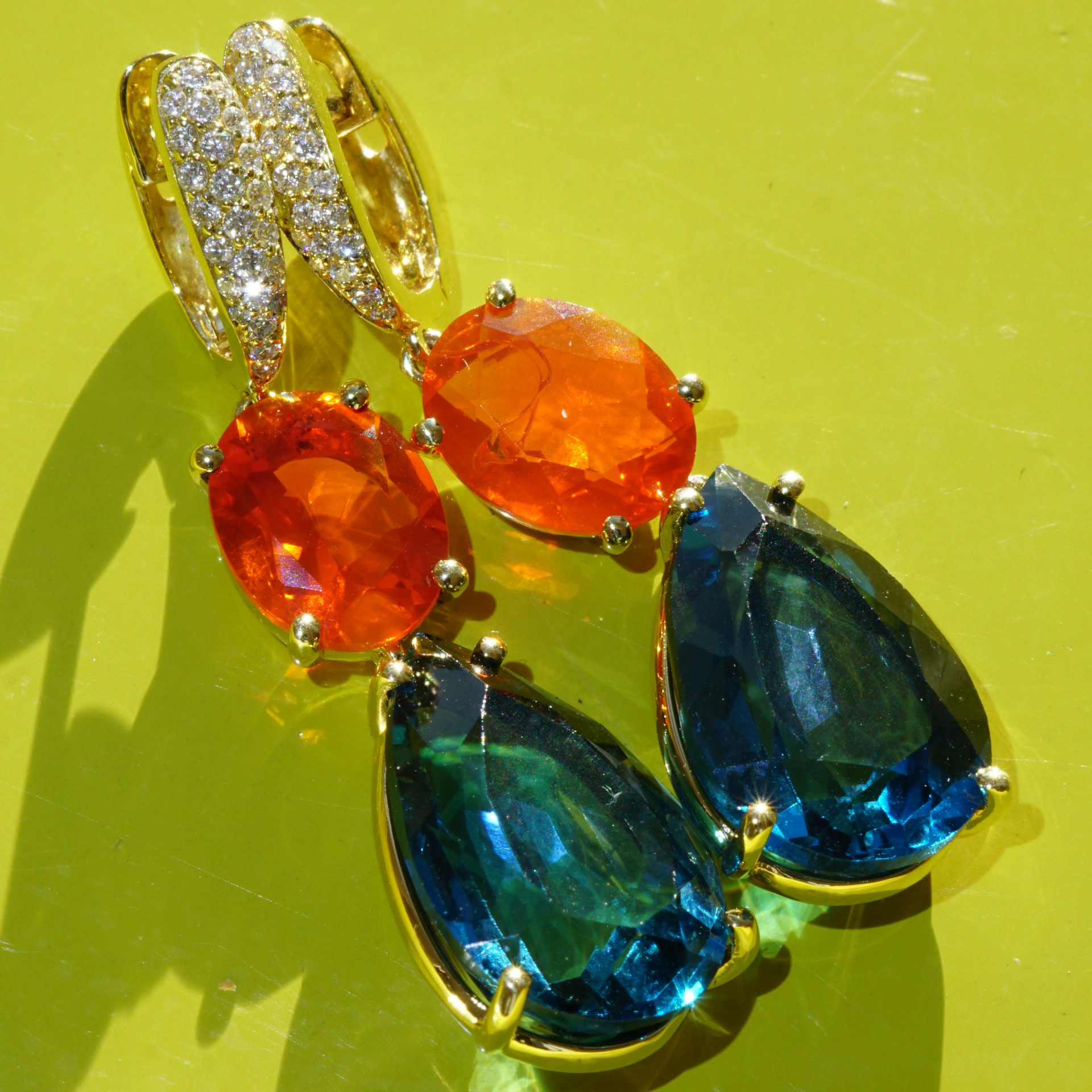 Topas Feueropal Brillant Ohrhänger 750er Gelbgold...Great Jewellery WOW Farben