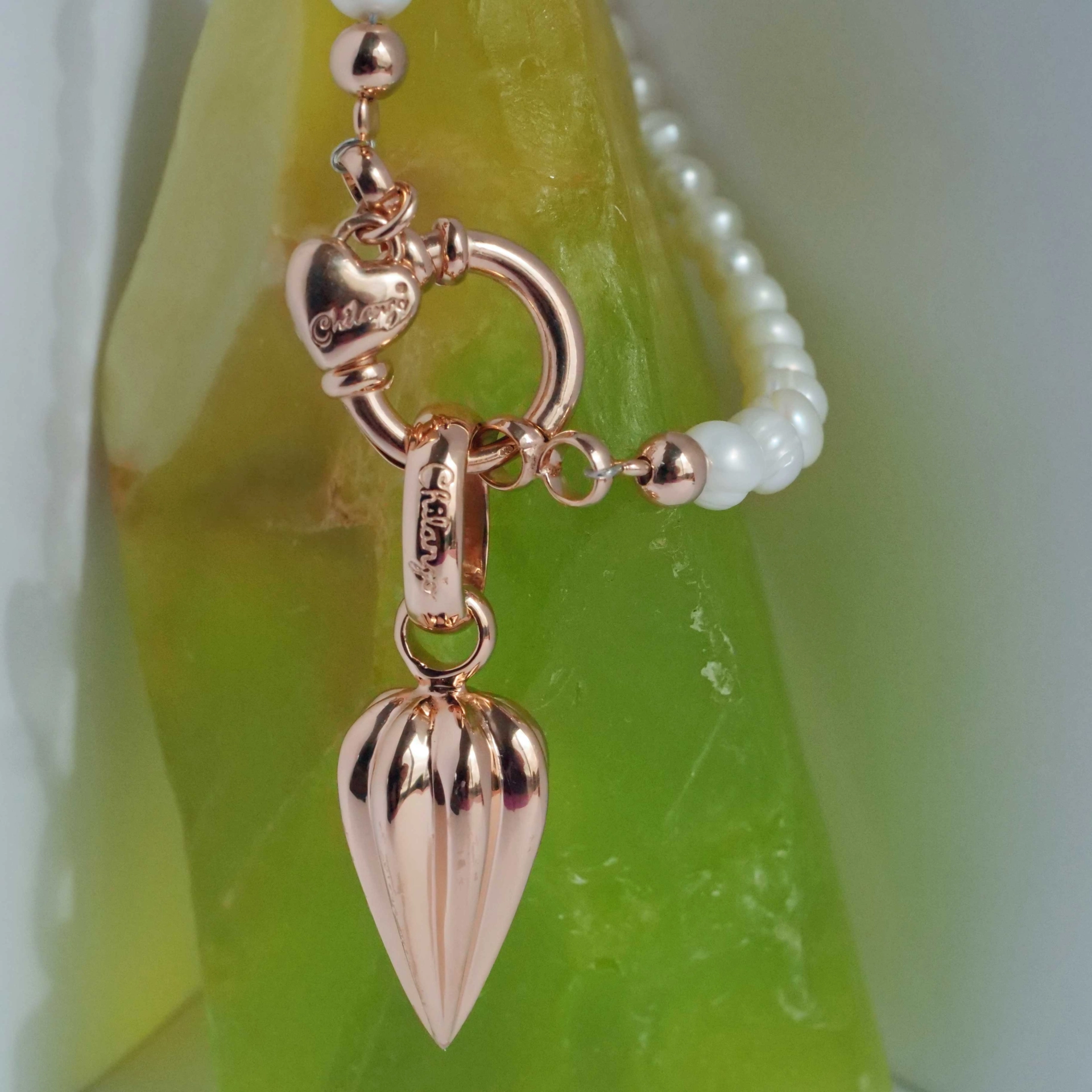 Chilango Anhänger Stopper Lotusblume 925er Silber 18kt rosevergoldet 51 x 17 mm tolles Design