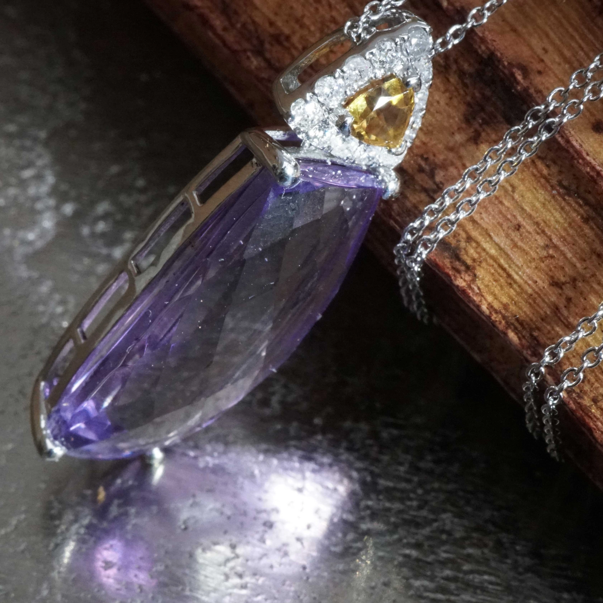 Amethyst Citrin Brillant Anhänger mit Kette 10 ct 0.10 ct 0.15 ct 750er Weissgold ....sanfte Anmut