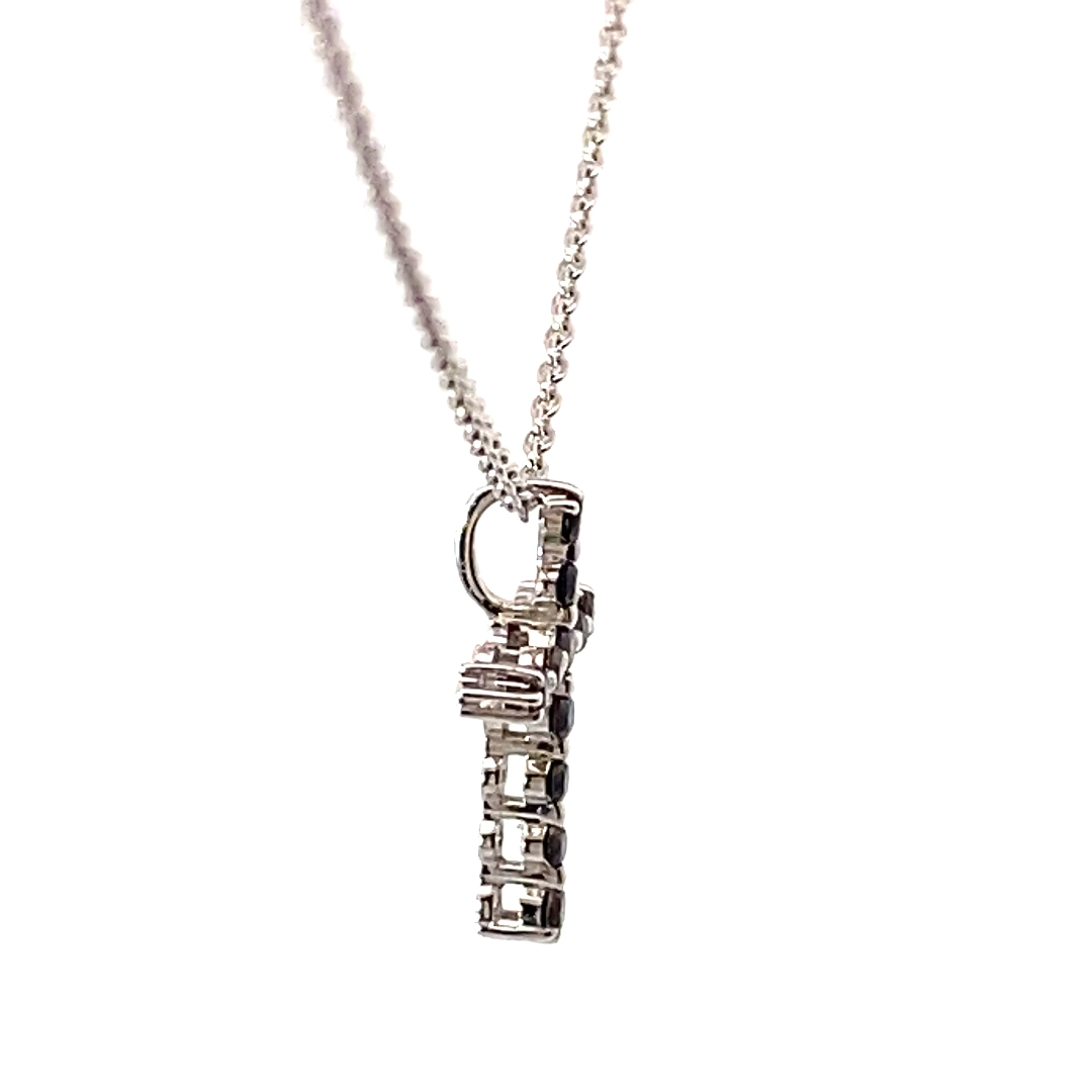 Petit Kreuz Anhänger 750er Weissgold schwarze Diamanten  0.15 ct mit Kette 