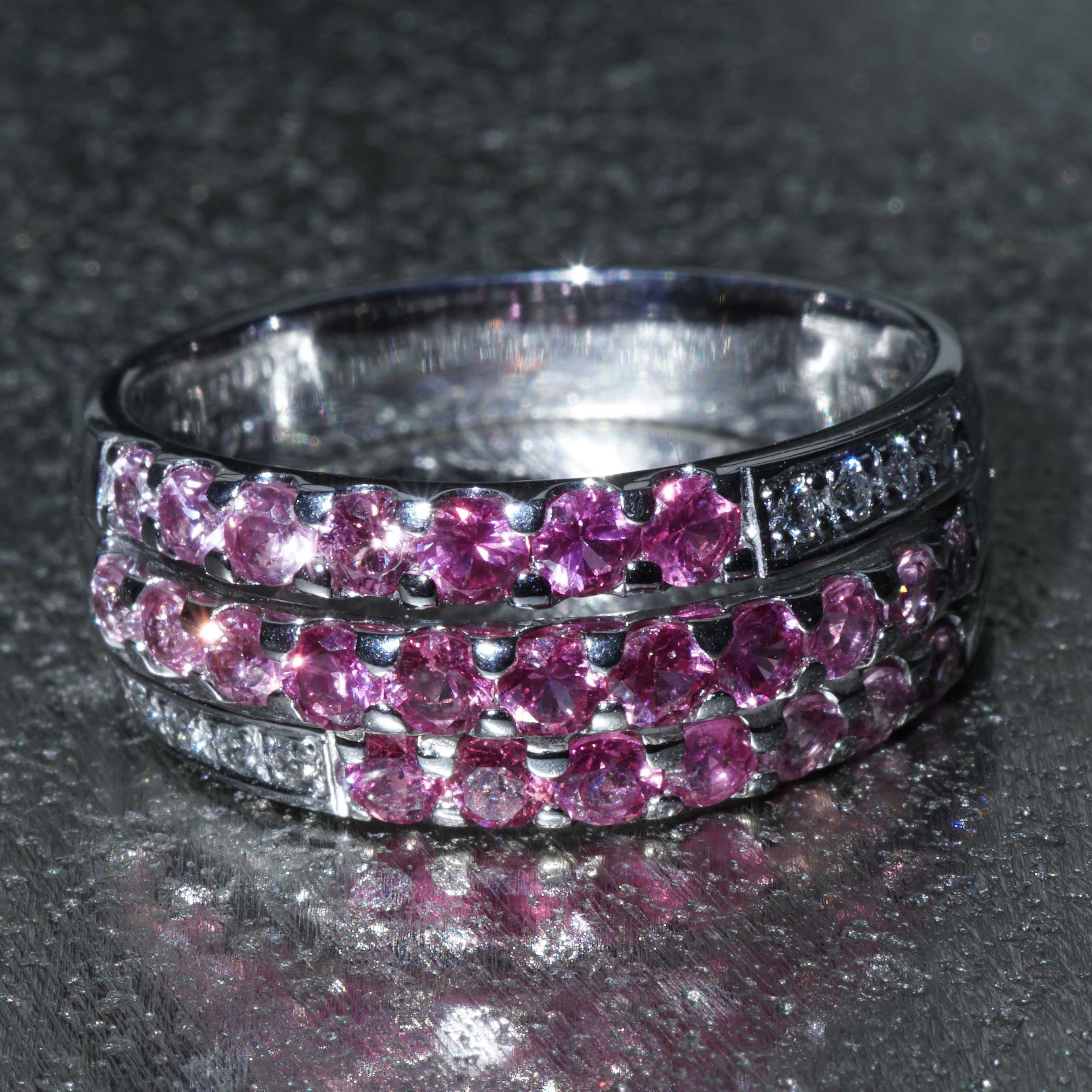 Pink Saphir Brillant Ring 750er Weissgold 1.50 ct 0.08 ct interessante Farbabstufungen von hell zu dunkel