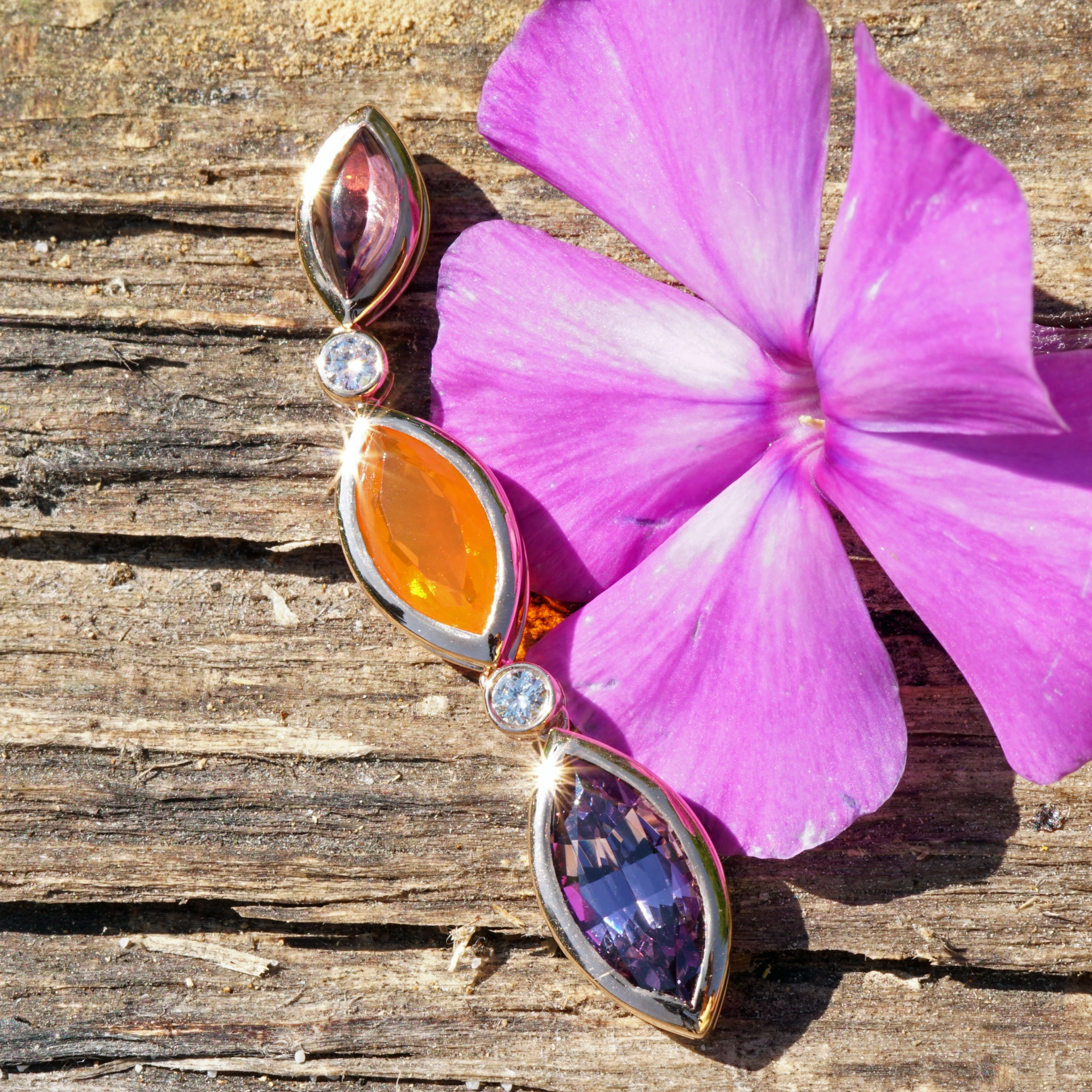 Spinell Feueropal Amethyst Anhänger 750er Roségold m. Brillanten...Halleluja