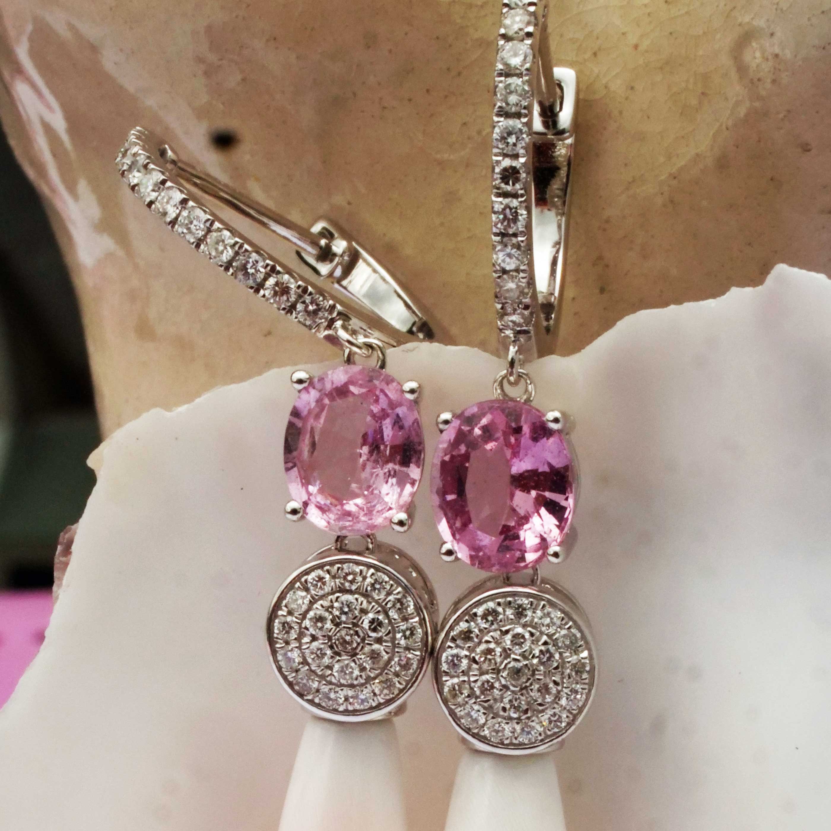 Spinell Brillant Perlmut Ohrhänger 750er Weissgold 0.47 ct TW VS Mine Tadschikistan 2.15 ct tolles Pink