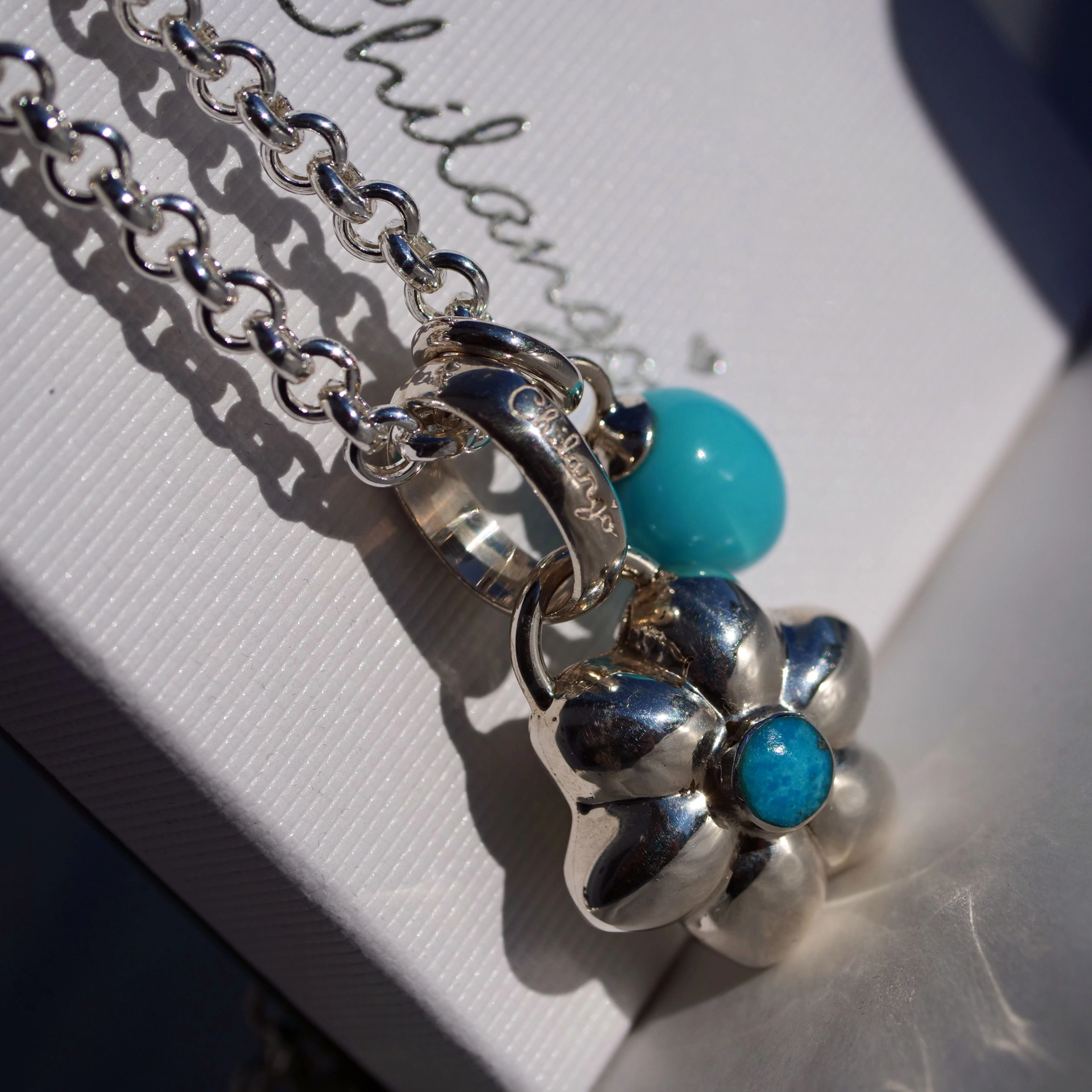 Original Chilango Anhänger Spring Flower mit türkiser Emaille 925er Silber