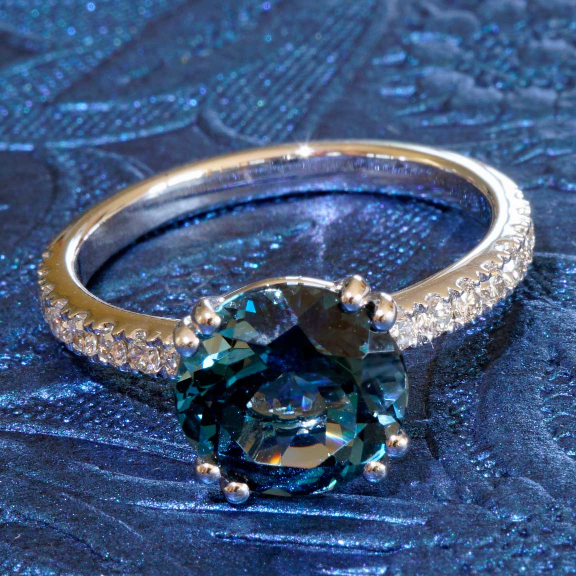 London Blue Topas Brillant Ring 750er Weissgold 3.27 ct 0.33 ct  made in Italy...Edelschmiede 