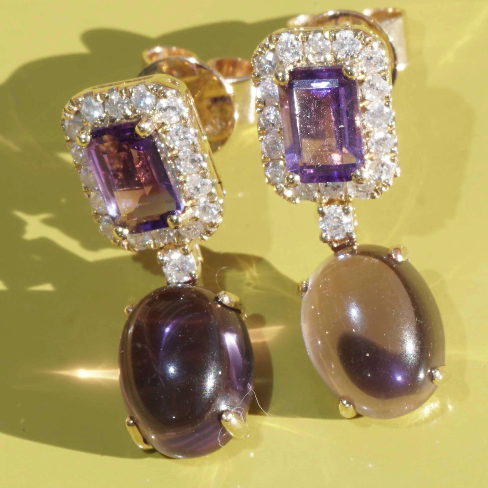 Amethyst Brillant Ohrhänger 750er Gelbgold 4.60 ct 0.40 ct...die Farbe Lila zum Verlieben