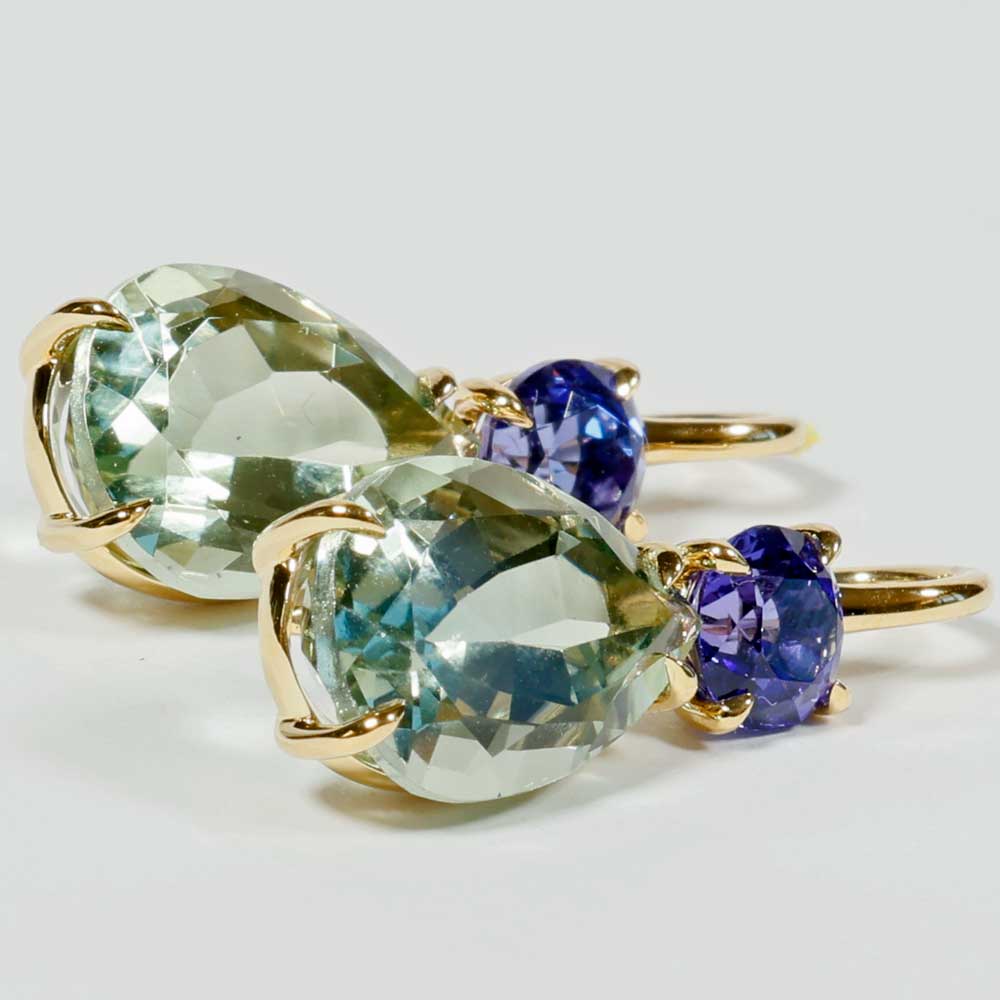 Ohrhänger Tansanit Prasiolith 750er Gelbgold...was für Farben und so attraktiv total 13 carat