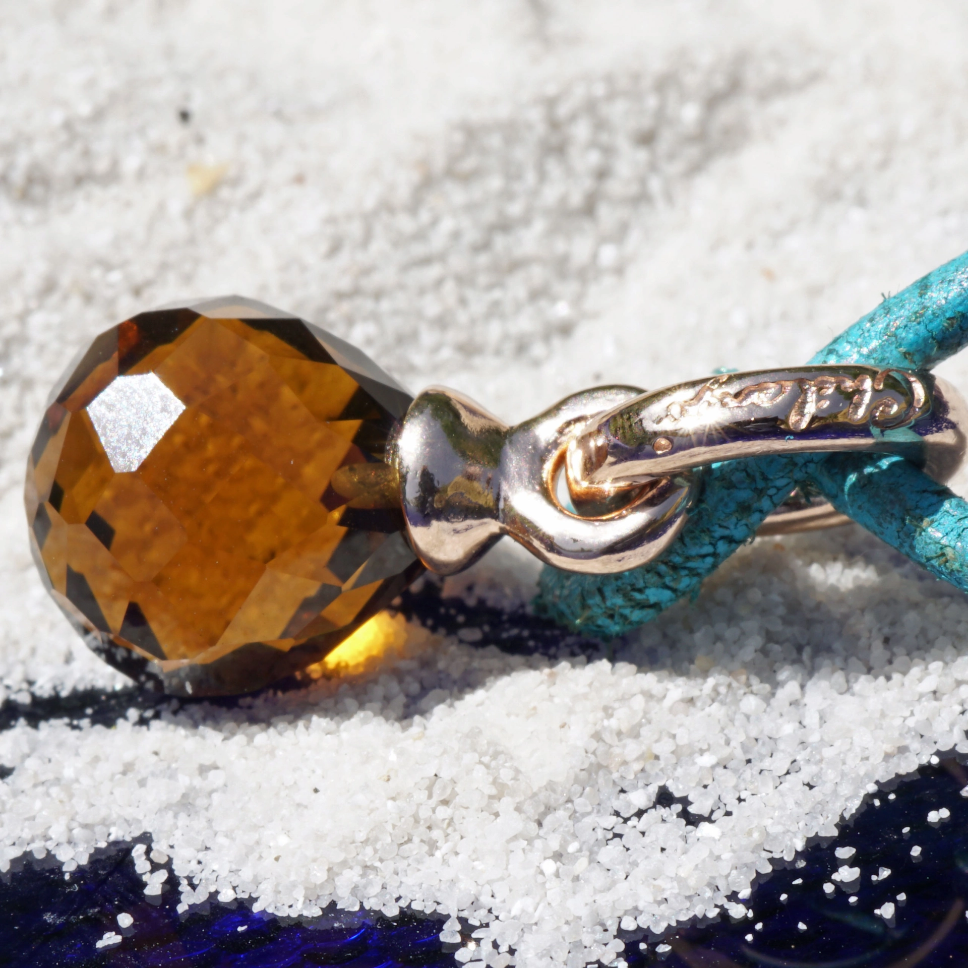 Original Chilango Whisky Quartz Anhänger Pample Star 925er Silber rosevergoldet toller Schliff-