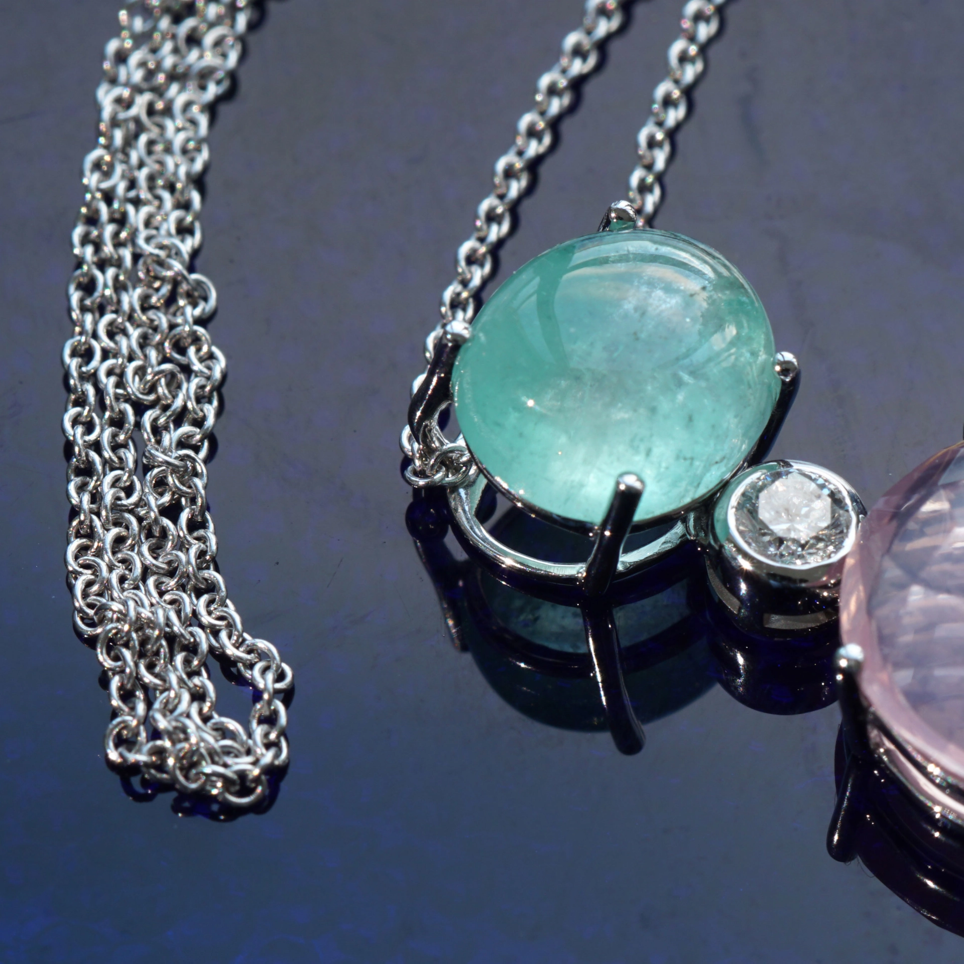 Smaragd Rosenquarz Brillant Anhänger mit Kette 750er Weissgold ...romantic story