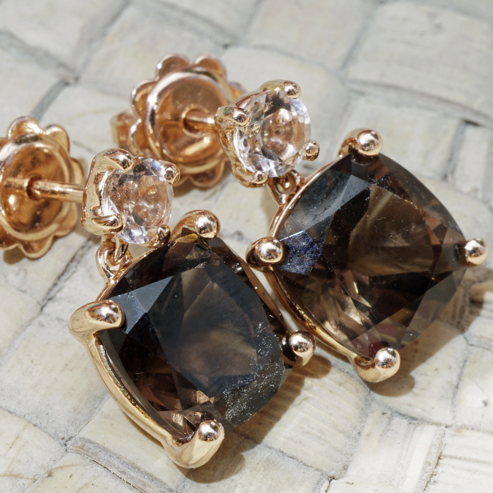 Ohrhänger Rauchquarz Morganit 750er Rosegold...so edel und verzaubern den Tag
