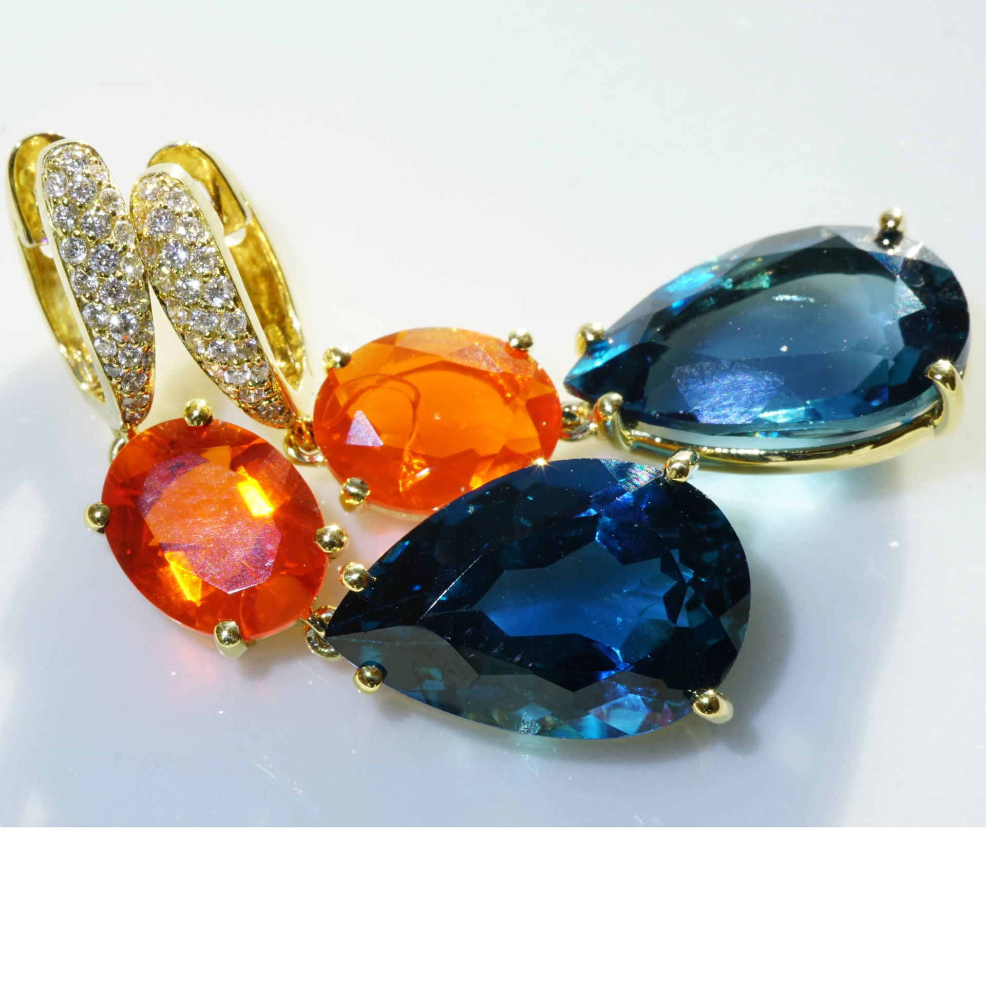 Topas Feueropal Brillant Ohrhänger 750er Gelbgold...Great Jewellery WOW Farben