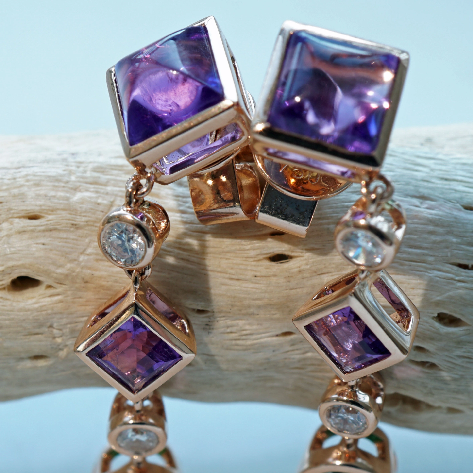 Amethyst Diopsid Brillant Ohrhänger  750er Rosegold ... Dragonia Colors