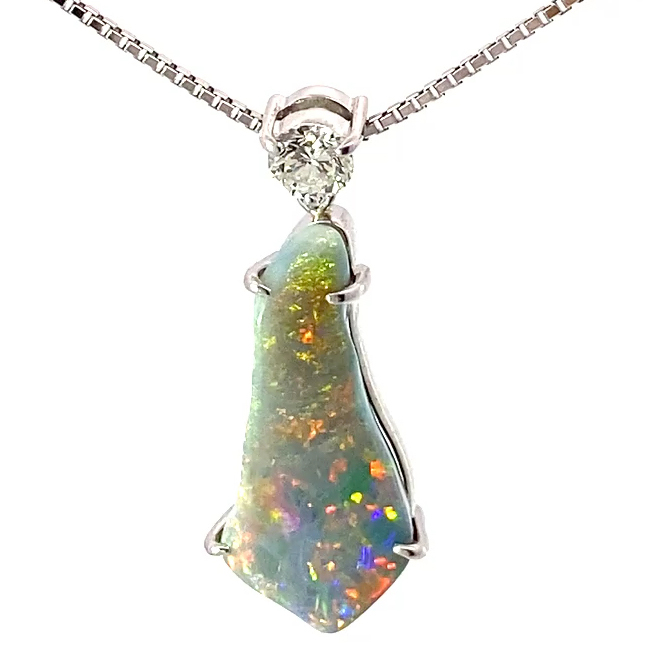 Weisser Voll Opal Brillant Anhänger mit Kette 900er 850er Platin 4.38 ct 0.284 ct Australien