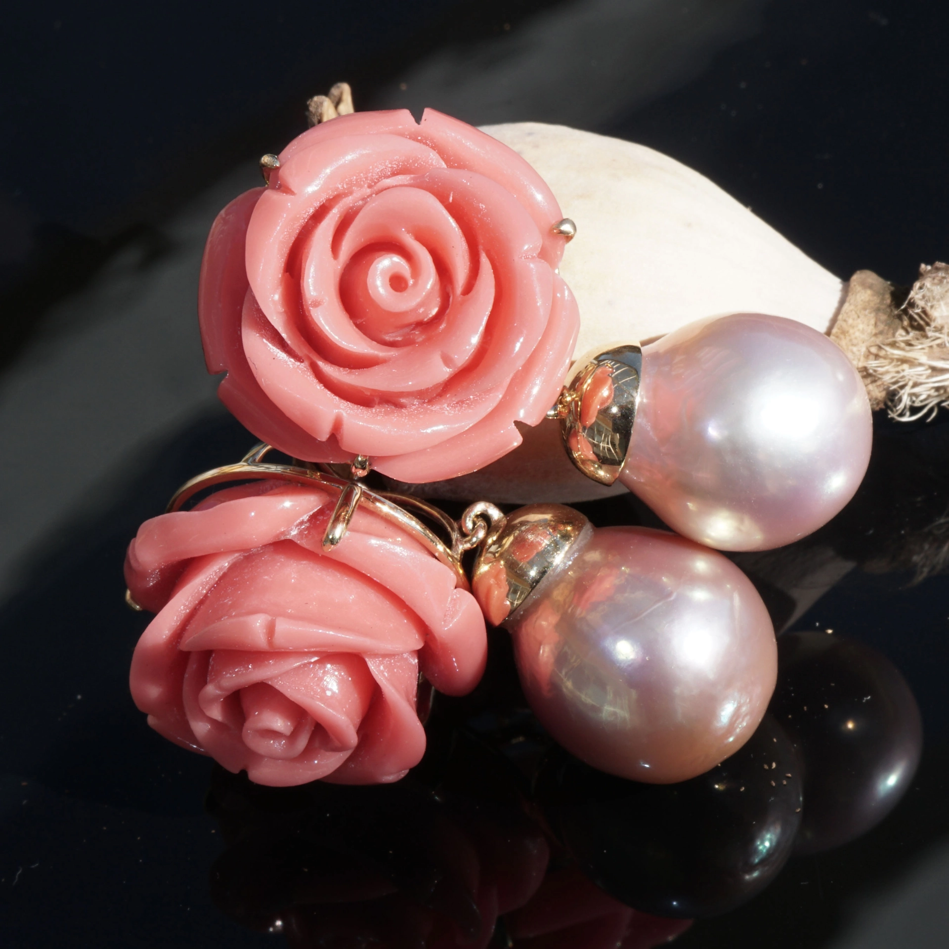 Korall-Perl-Ohrhaenger-Bl-tenzauber-585er-Rosegold-SON02760 Korall Perl Ohrhänger Blütenzauber 585er Gelbgold....feinster Lüster...üppige Größe..Barockschmuck
