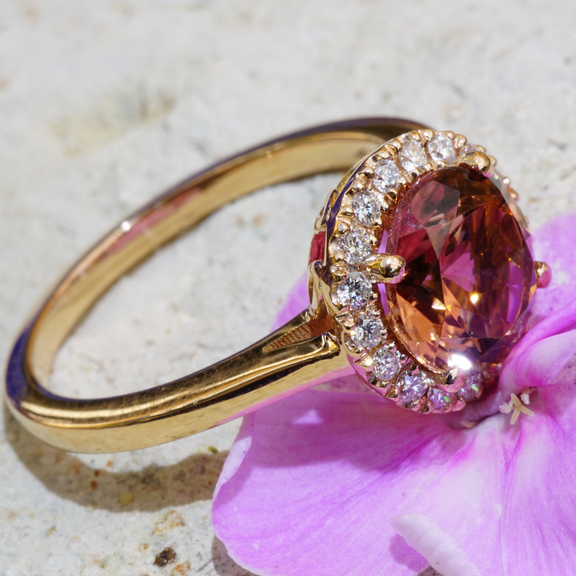 Turmalin Brillant Ring 750er Rosegold 1.90 0.18 ct designed in Valenza rose-cognac AAA