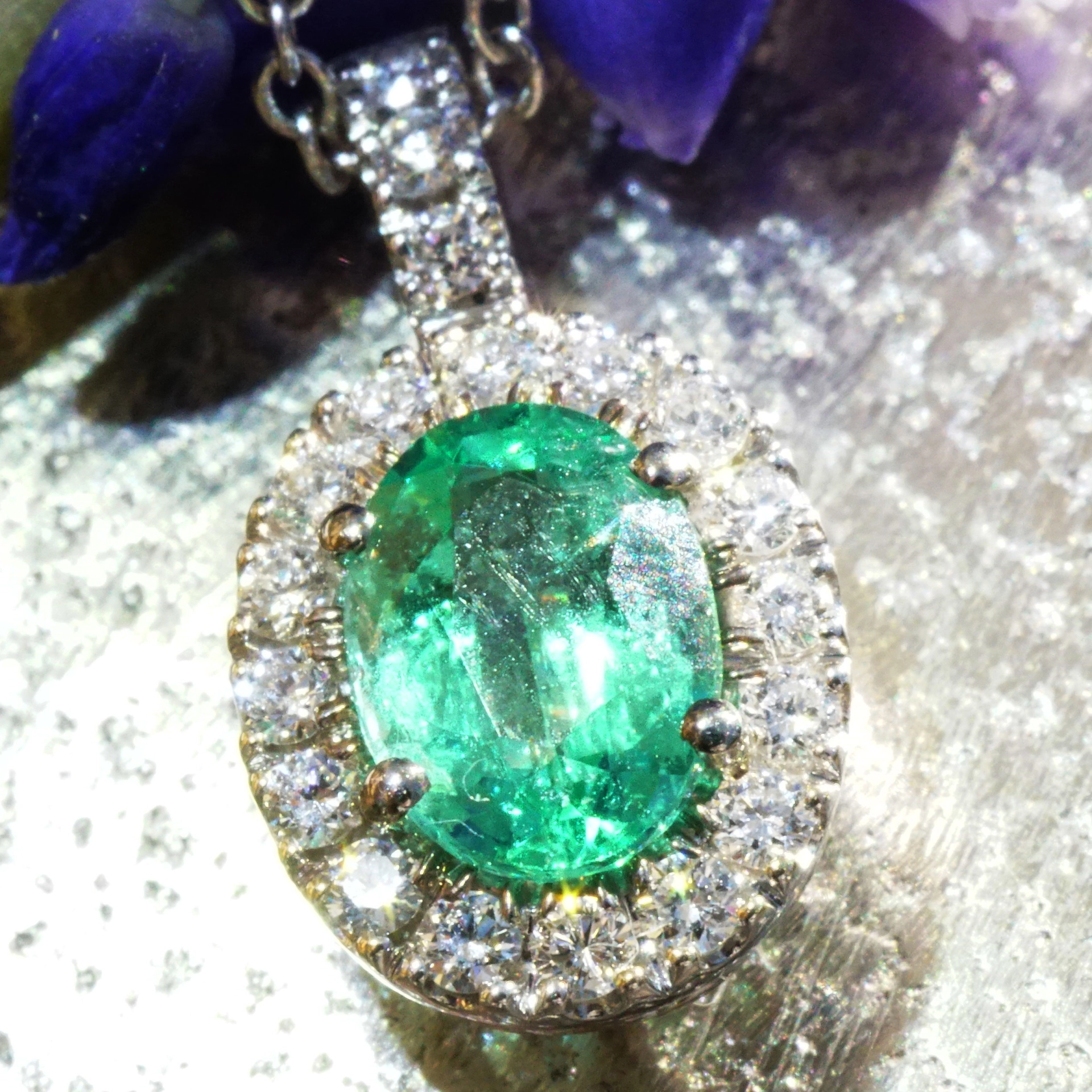 Smaragd Brillant Anhänger / Kette 750er Weissgold 0.73 ct 0.20ct....schönster Smaragd
