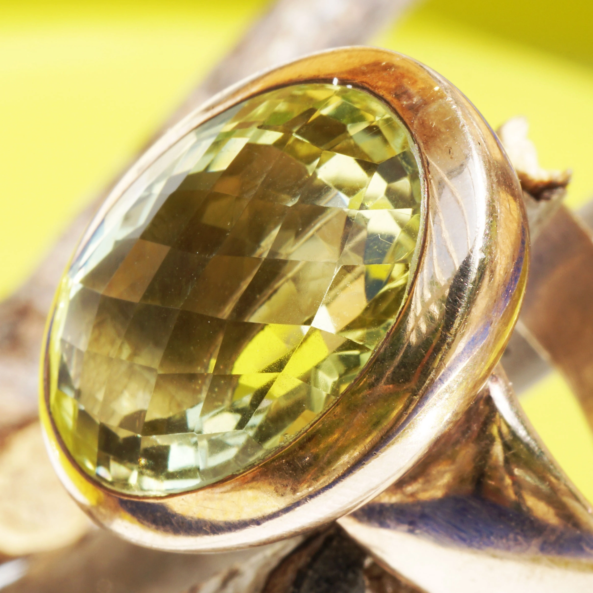 Lemoncitrin Ring Silber rosevergoldet 24 x 18 mm Handarbeit XXL 18 ct tolle intensive Farbqualität