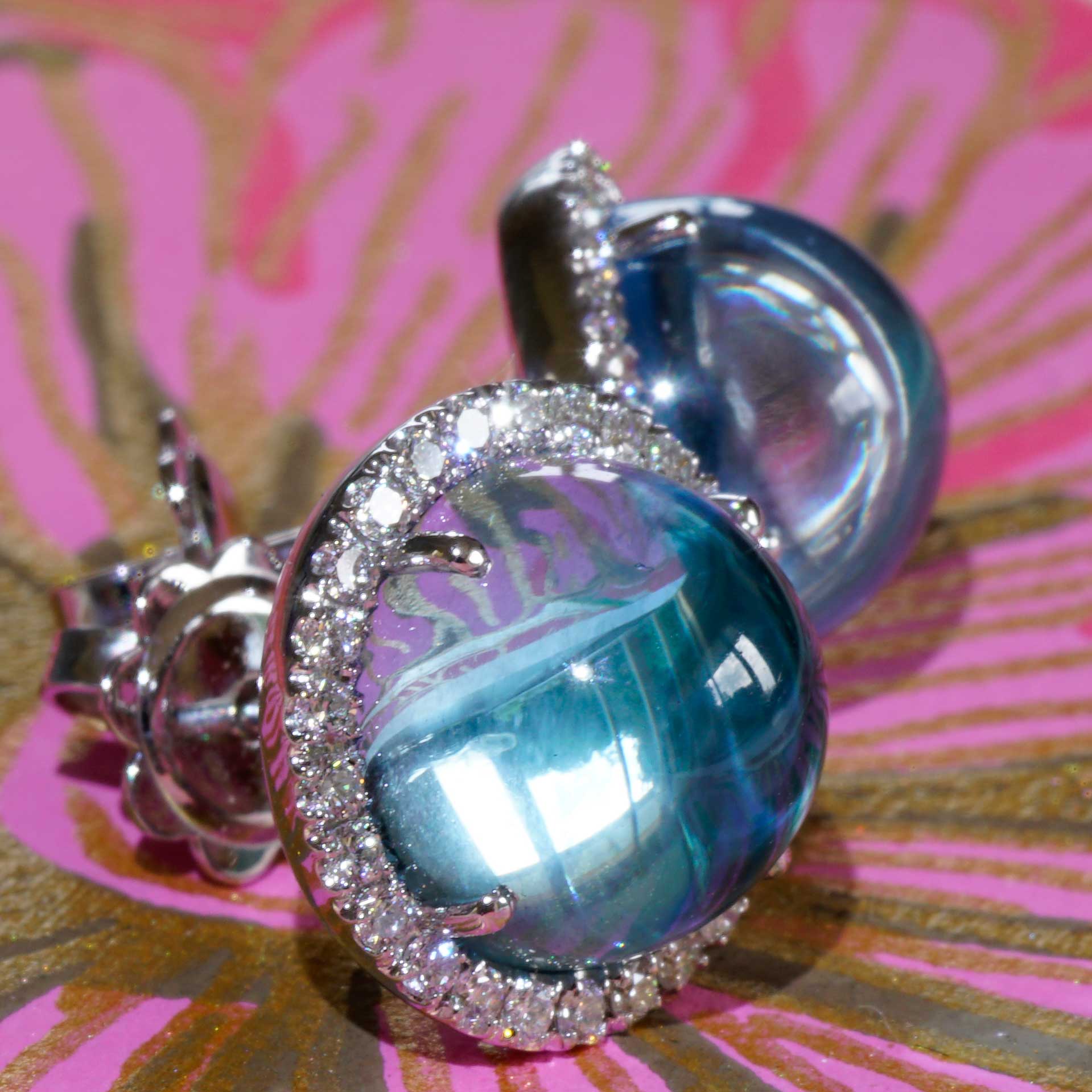 Blautopas Brillant Ohrstecker  750er Weissgold..Lightblue Bubble..13 mm Durchmesser 