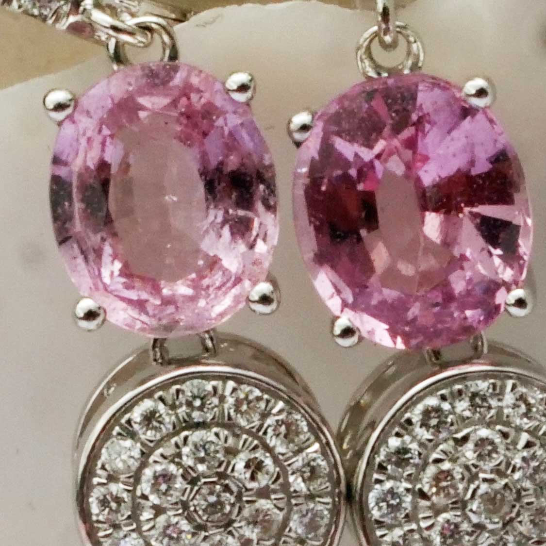 Spinell Brillant Perlmut Ohrhänger 750er Weissgold 0.47 ct TW VS Mine Tadschikistan 2.15 ct tolles Pink