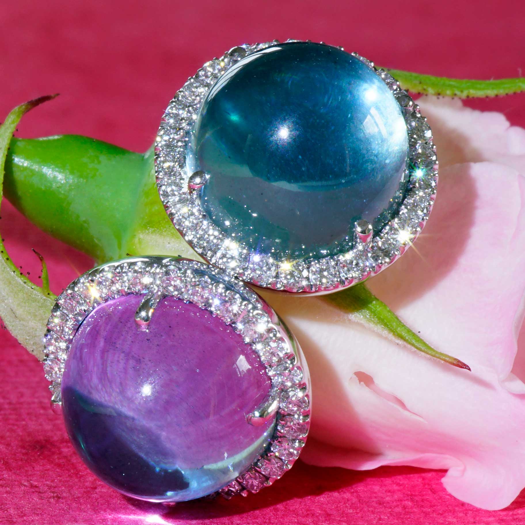 Blautopas Brillant Ohrstecker  750er Weissgold..Lightblue Bubble..13 mm Durchmesser 