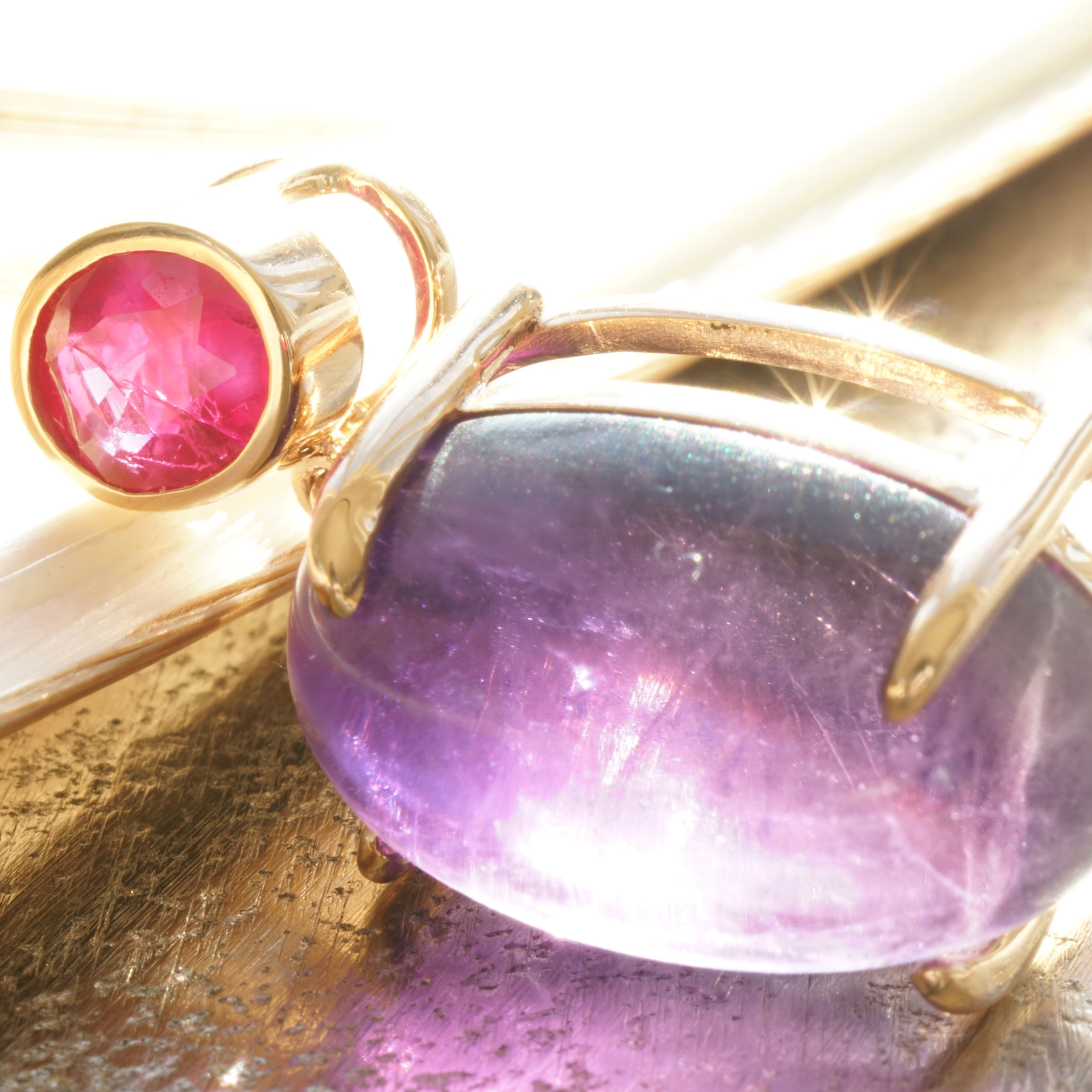 Rubin Amethyst Anhänger 750er Rosegold 1.06 ct 10.13 ct BURMA TOLLE FARBKOMBI