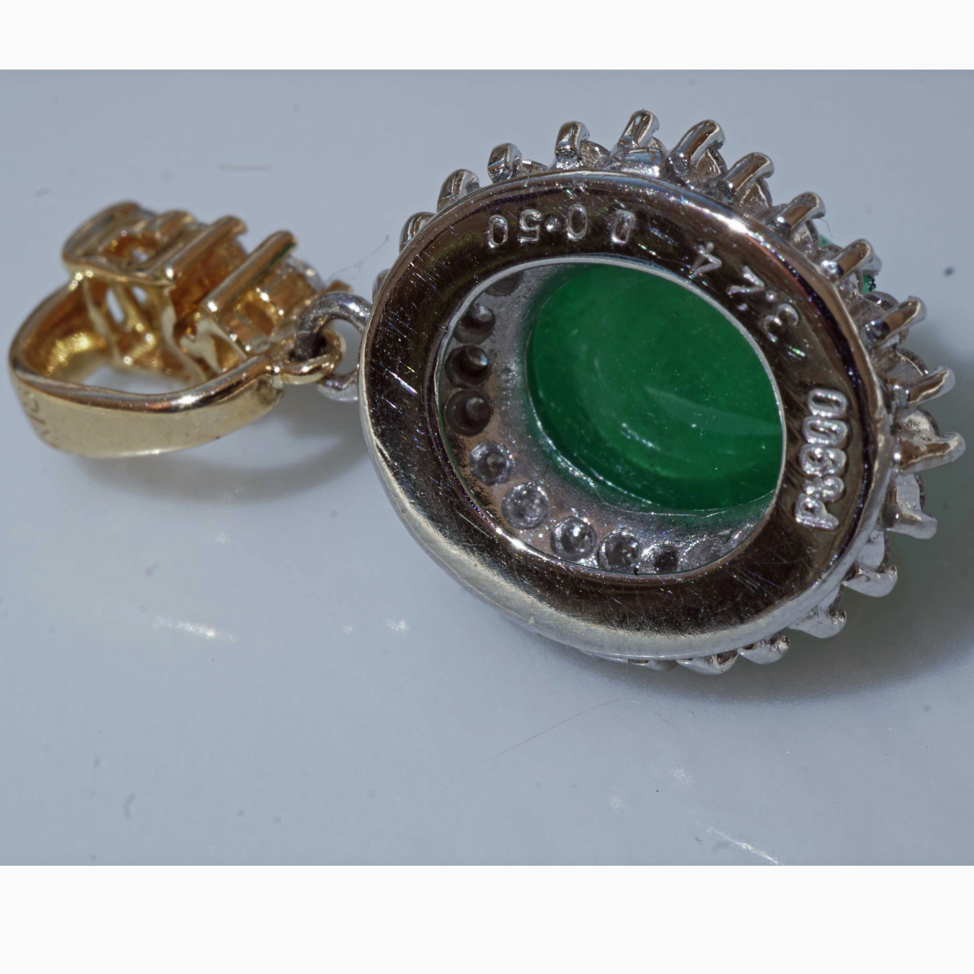 Smaragd Brillant Anhänger 3.24 ct 0.50 ct 900 Platin 750er Gelbgold...leuchtend grün