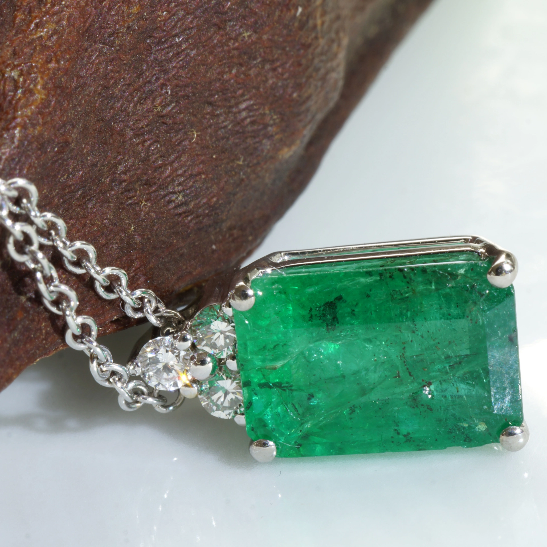 Smaragd Brillant Anhänger m. Kette 750er Weissgold 3.09 ct Sambia /Afrika