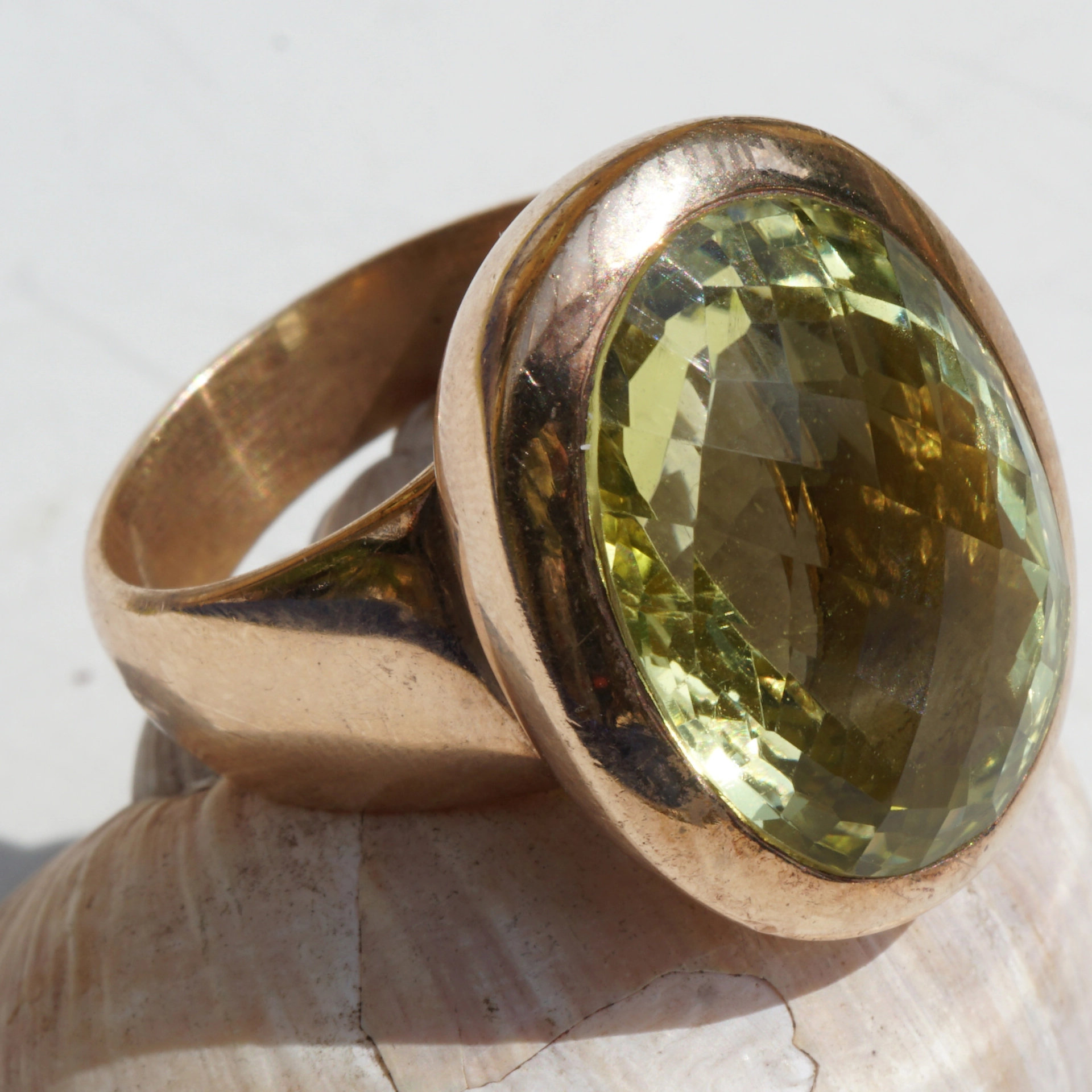Lemoncitrin Ring Silber rosevergoldet 24 x 18 mm Handarbeit XXL 18 ct tolle intensive Farbqualität