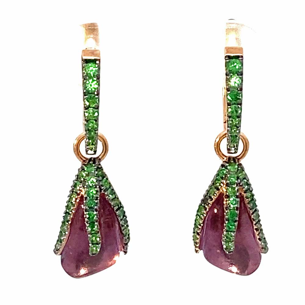 Amethyst Tsavorith Ohrhänger 750er Rosegold ausgefallen besonders 5.5 ct 0.79 ct