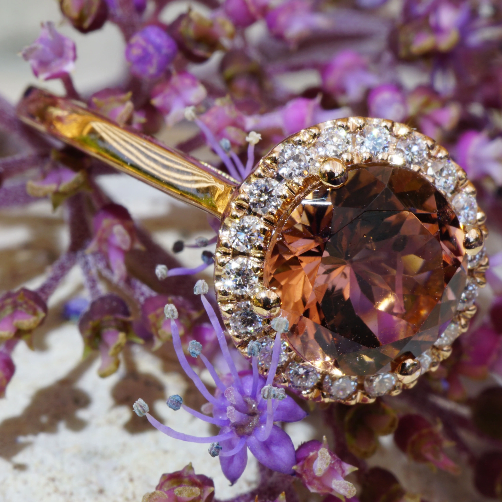Turmalin Brillant Ring 750er Rosegold 1.90 0.18 ct designed in Valenza rose-cognac AAA