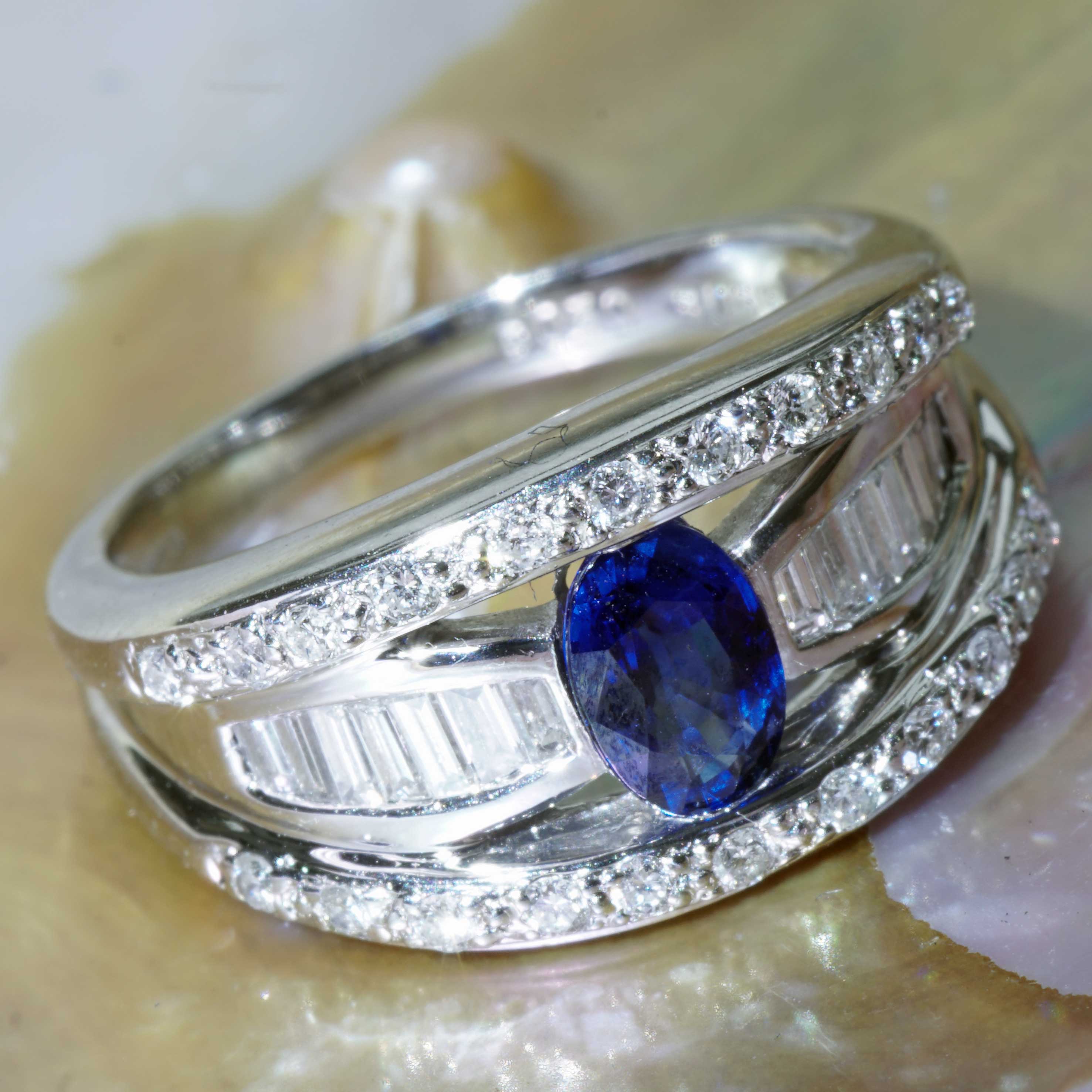 Saphir Brillant Ring 900er Platin 0.65 ct 0.50 ct feinster Saphir und Brillanten in Platin 