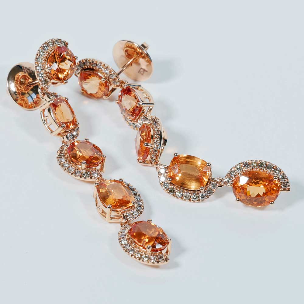Fanta Mandarin Granat Brillant Chandelier Ohrhänger 750er Rosegold 14.85 ct 0.76 ct Ausnahmefarbe Fanta Orange