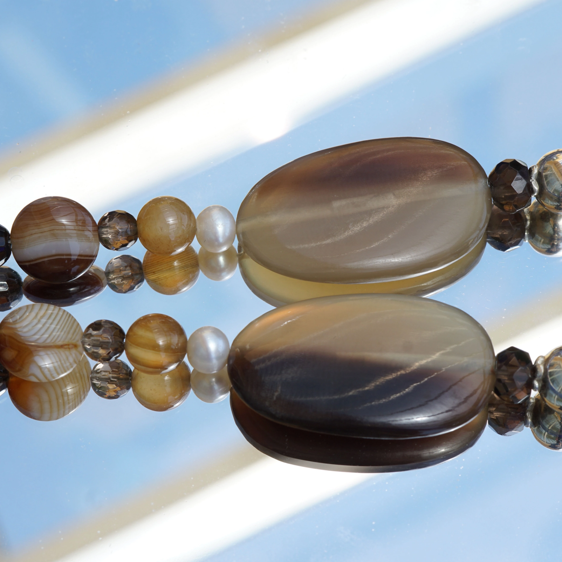 Chilango Kette Out of Nature Legends 100 925er Silber Horn Achat Perlen Rauchquarz Rutilquarz