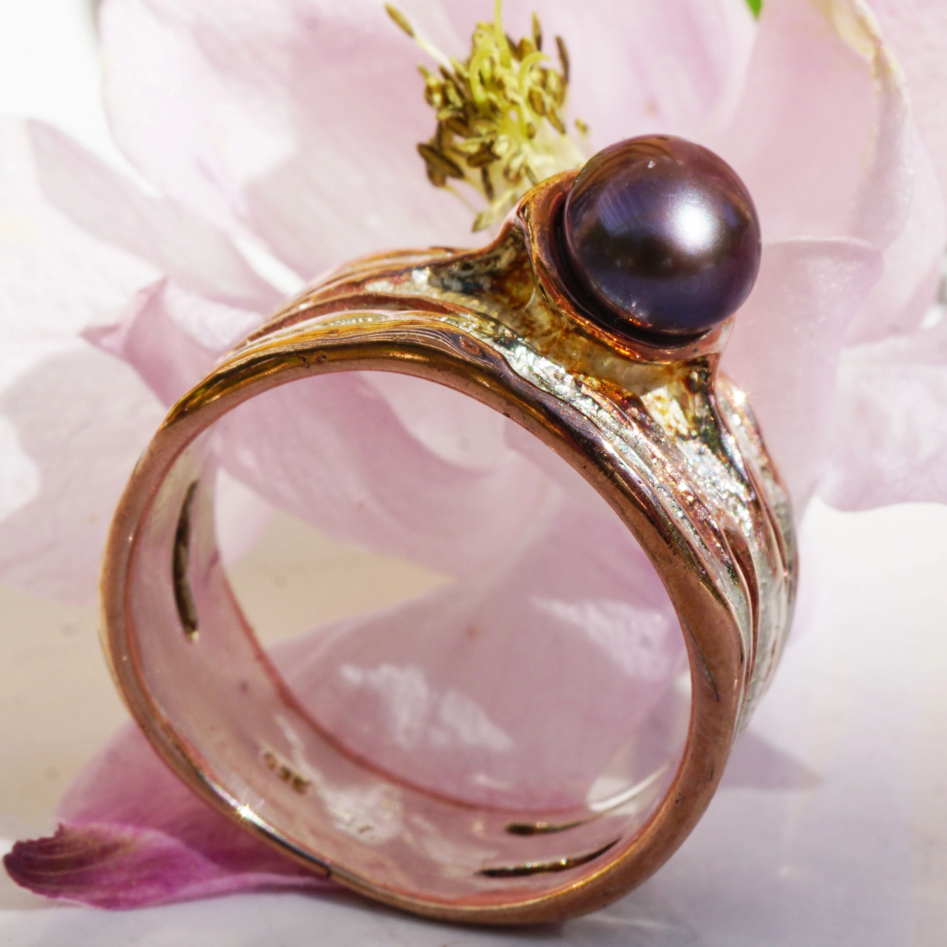 Perl Ring 925er Sterlingsilber ....rough sea.....Handarbeit teilvergoldet oder blank