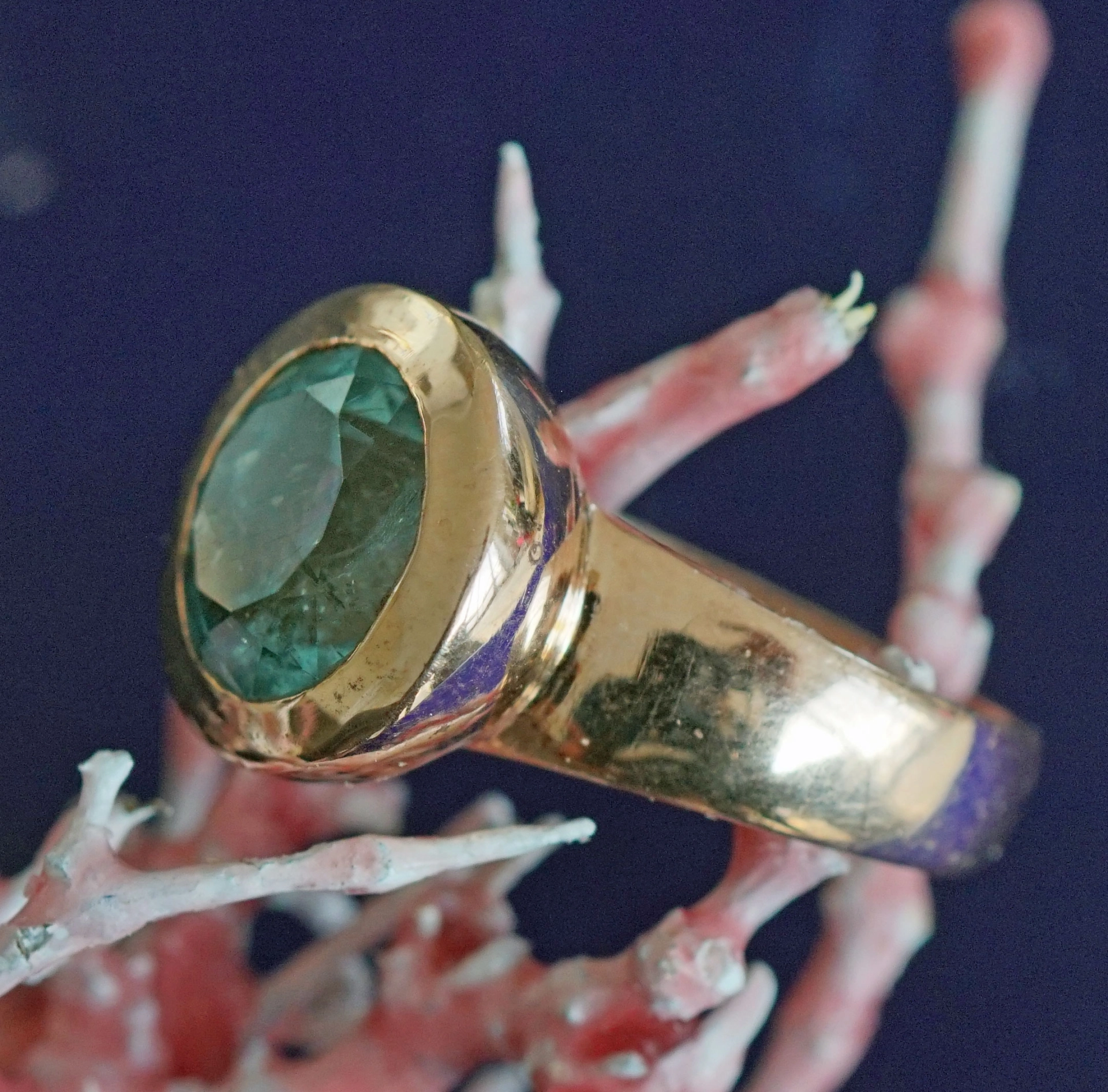 AQUAMARIN Ring Silber rosevergoldet 13 mm Durchmesser Handarbeit Navette tolle intensive Farbqualitä