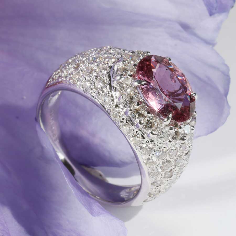 Ring Saphir Brillant 2.50 ct 1.76 ct so gross und so lebhaft pink ... TW VS  750er Weissgold