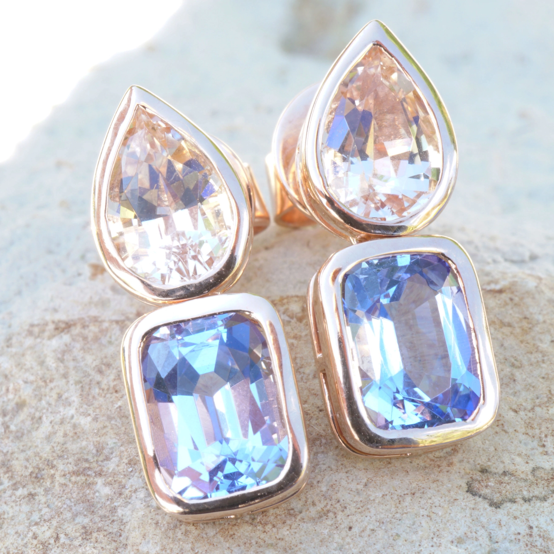 Morganit Tansanit Ohrstecker 750er Rosegold 2 ct 1.32 ct AAA+ hinreissende Farbenkombi..verwöhnen