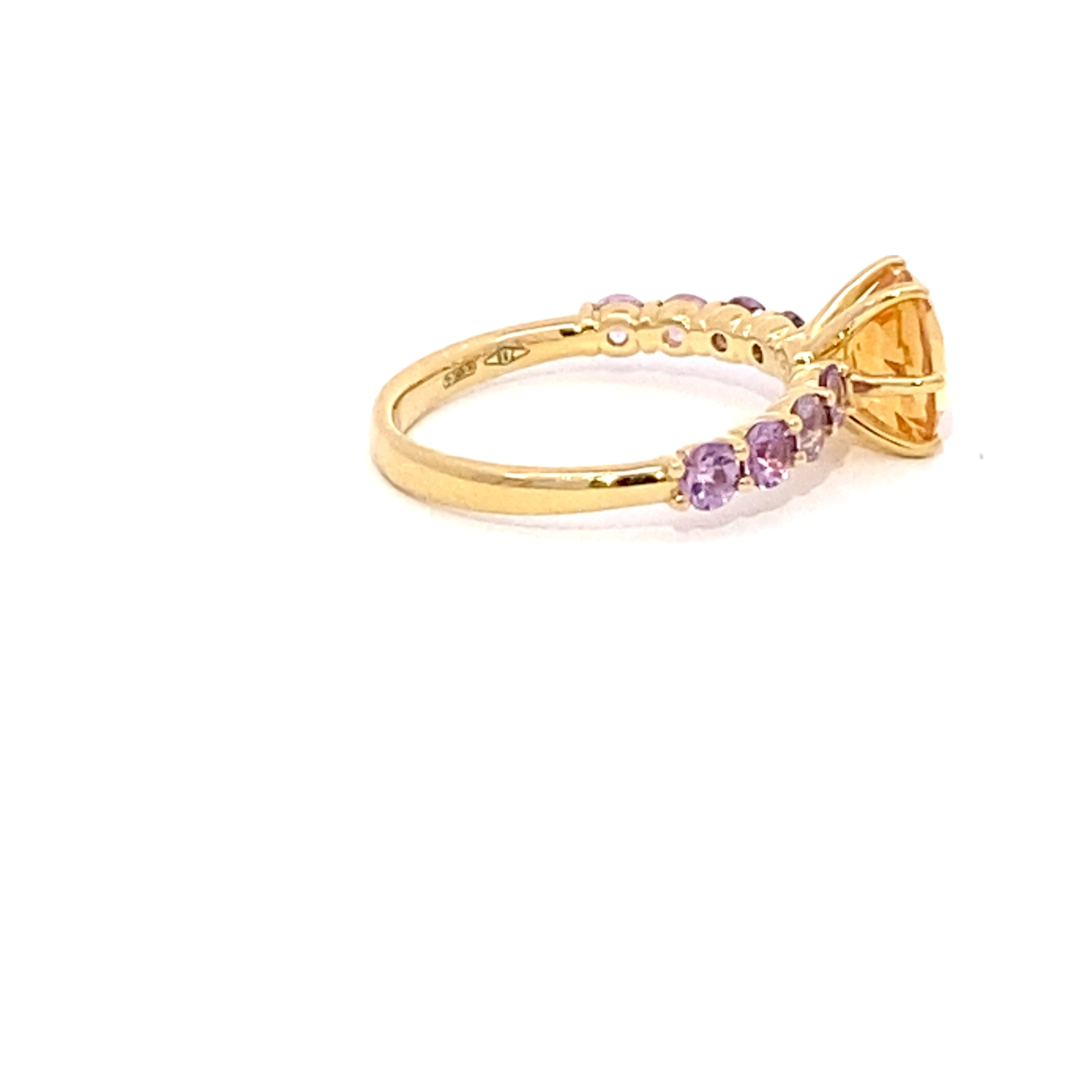 Cooler Farbstein Schmuck I Saphir Citrin Ring in 750er Gelbgold 2.63 ct in goldgelb und muskatviolett