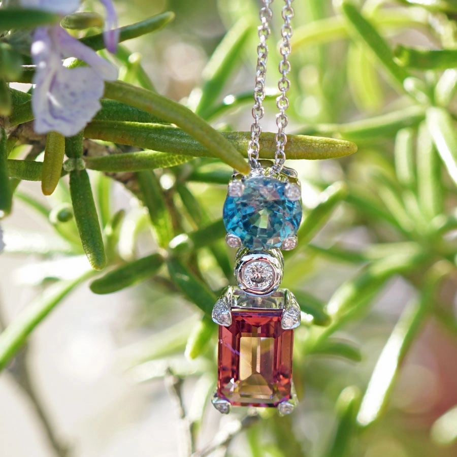 Zirkon Turmalin Brillant Anhänger in 750er Weißgold gearbeitet 1.87 1.69 ct