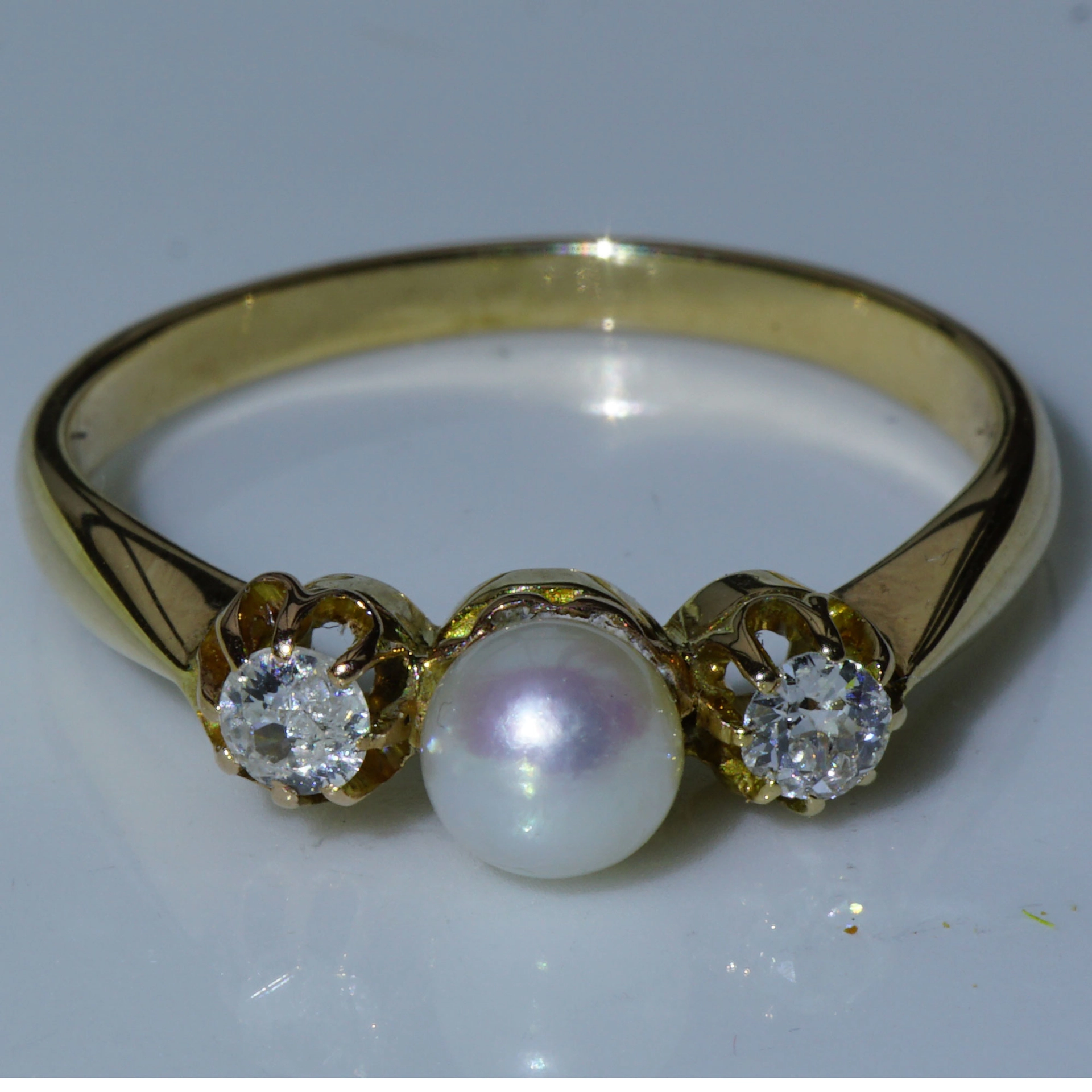 Altschliff Brillant Perl Ring 585er Gelbgold 0.20 ct um 1910