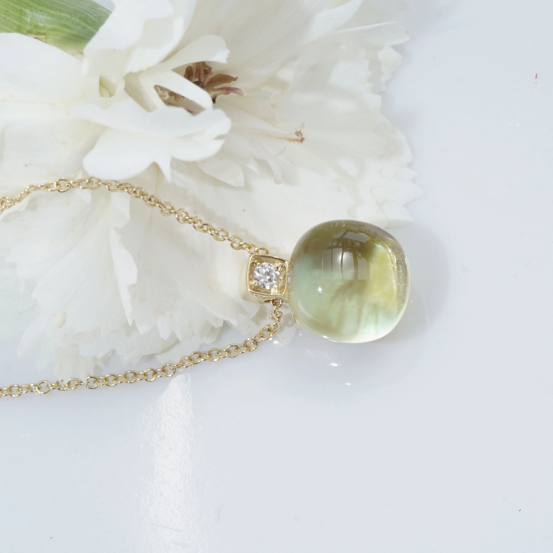 Lemon Quarz Brillant Anhänger m. Kette 750er Gelbgold Liquid Impressions cooles Design