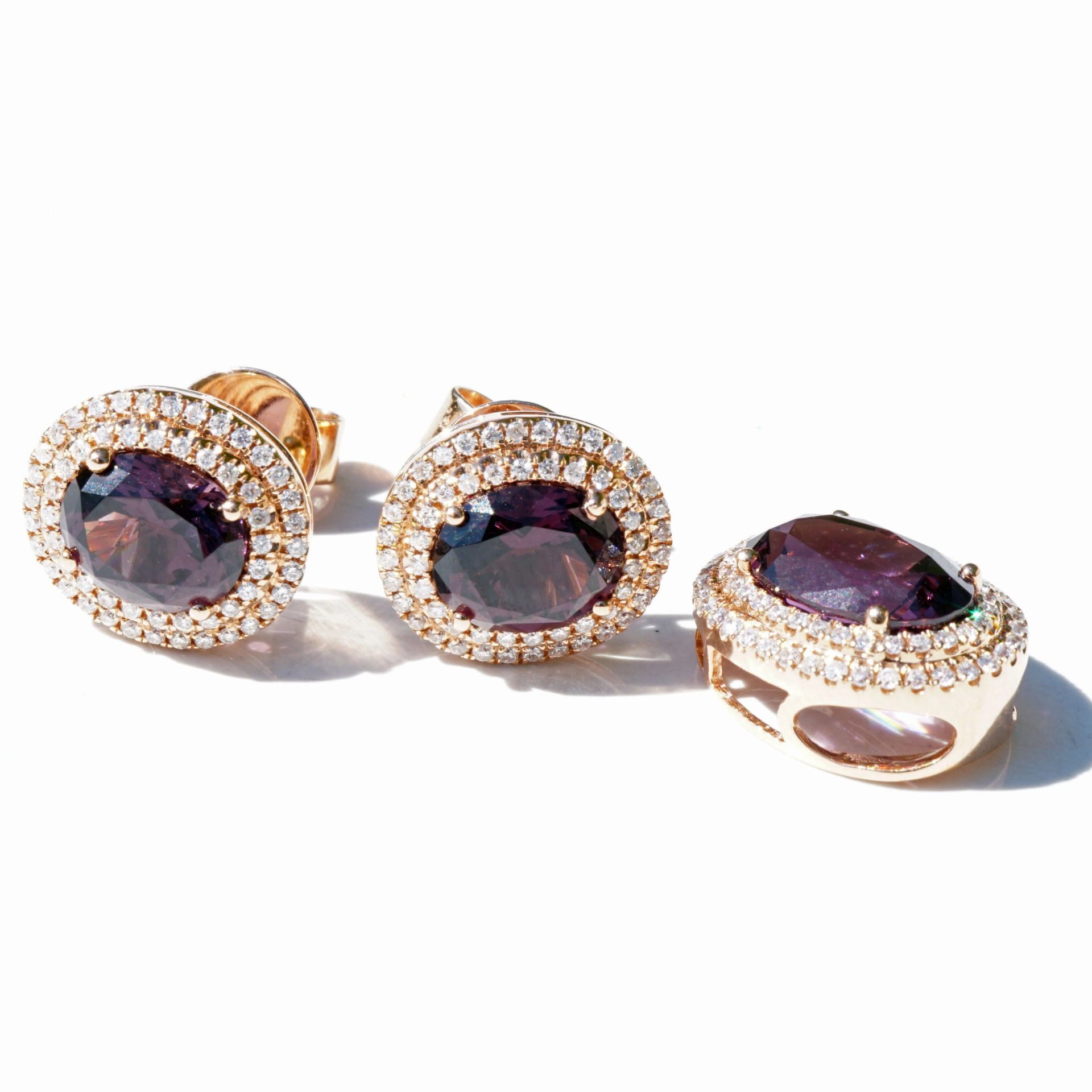 Spinell Brillant Ohrstecker 2.51 ct 0.28 ct violett Myanmar unbehandelt TOPQUALITÄT 750er Rosegold