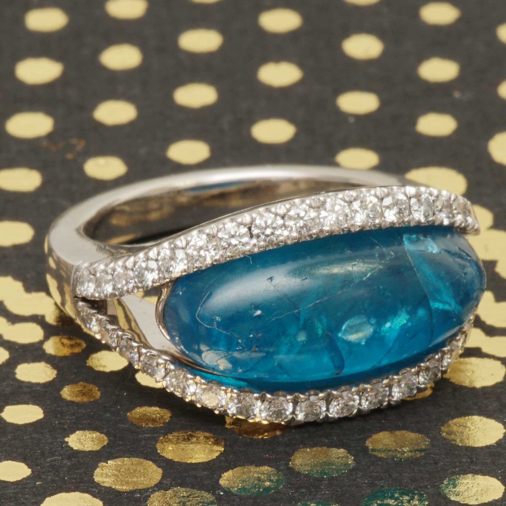 Paraibafarbener Neon Apatit Brillant Ring 750er Weissgold  7.50 0.66 ct TW VS Edelschmiede